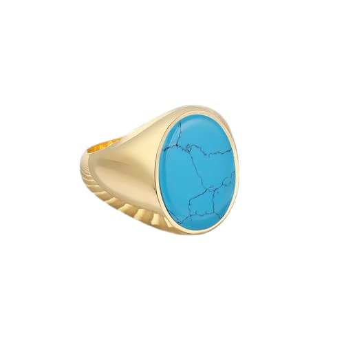 Turquoise Men's Signet Ring - Gold Plated Oval Turquoise Ring for Men - Handmade Jewelry Gift for Boyfriend, Husband, or Father - Perfect for Weddings, Anniversaries, and Special Occasions