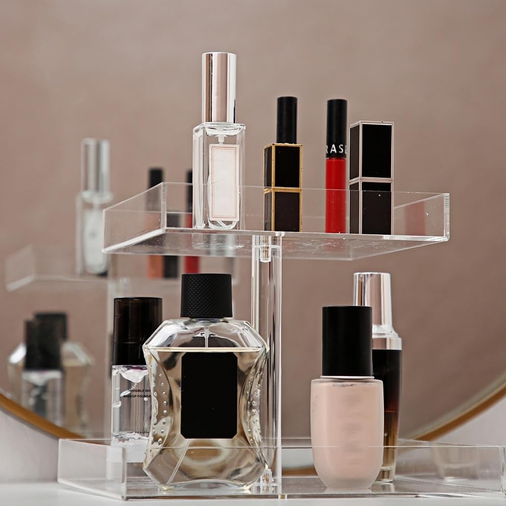 YAGELI 2-Tier Clear Acrylic Perfume Organizer for Women - Large Capacity Vanity Perfume Stand & Dresser Storage | Perfect for Bedroom, Bathroom & Makeup Table Organization