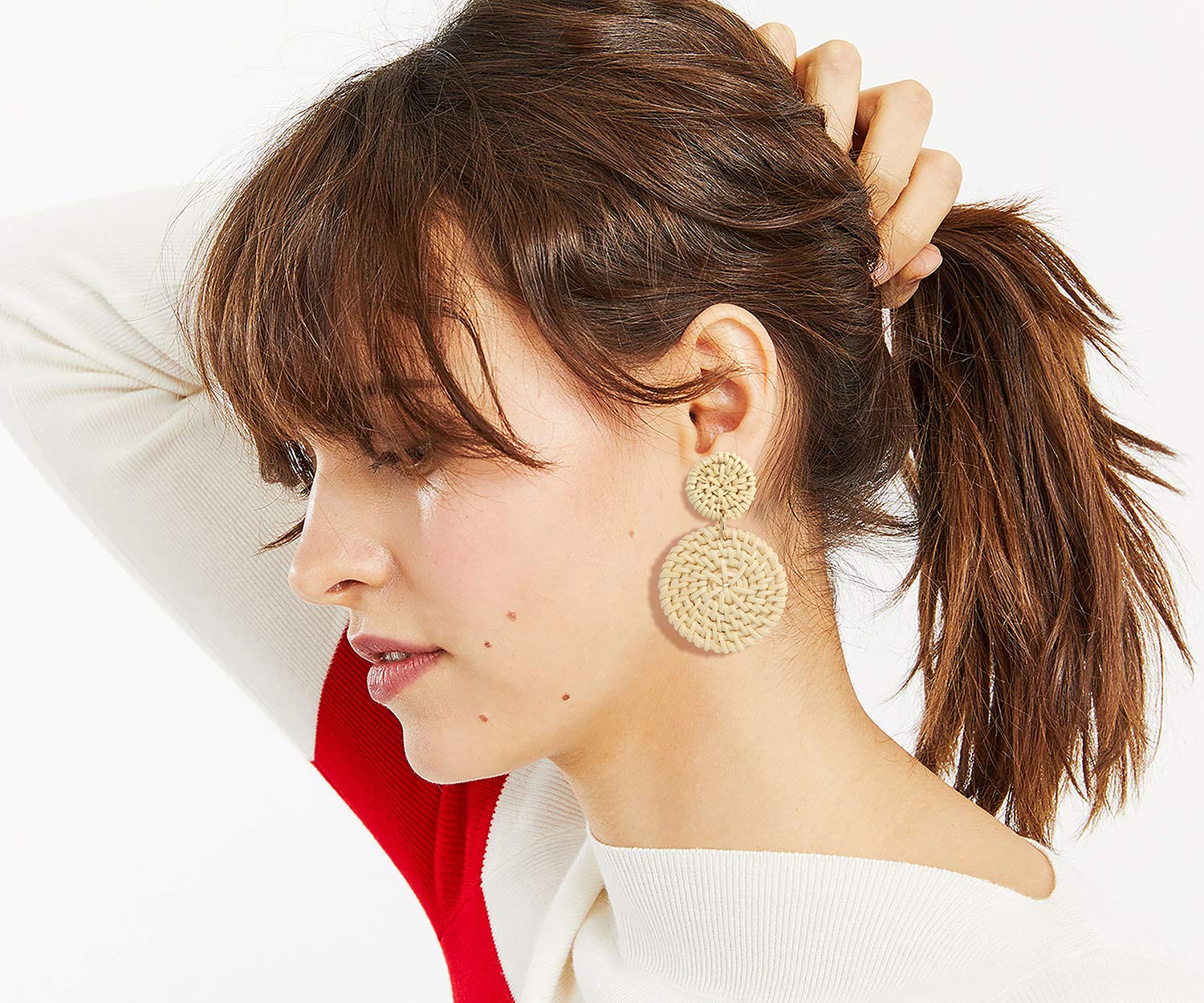 Handmade Rattan Earrings for Women - Lightweight Wicker Drop Hoop Earrings with Straw Weave Design | Perfect for Beach Vacations, Summer Outfits and Boho Fashion Accessories