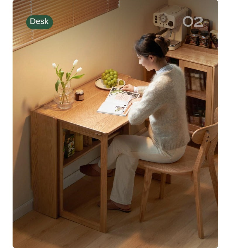 Solid Oak Wood Modern Nordic Folding Dining Table - Space-Saving for Small Apartments, Kitchens & Outdoor Use