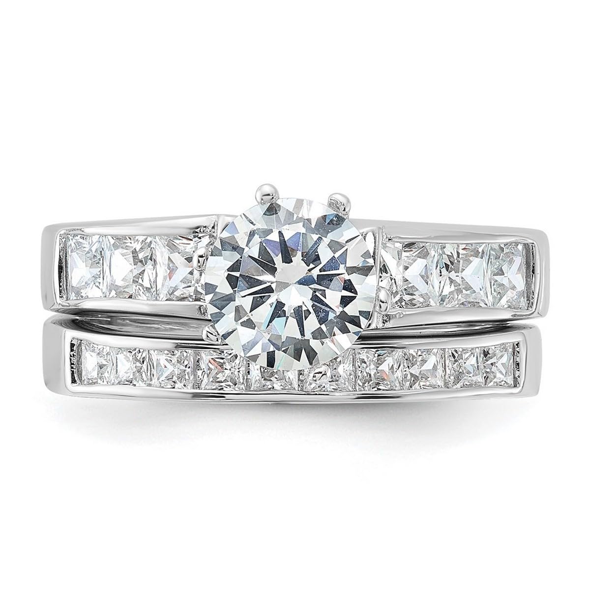 925 Sterling Silver Polished CZ Cubic Zirconia Simulated Diamond Wedding Ring Set for Women - 2 Piece Bridal Jewelry Set, Perfect for Engagement, Anniversary & Everyday Elegance