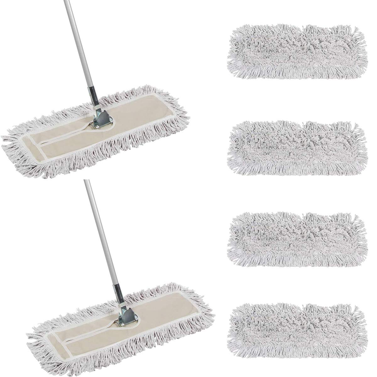 24 Inch Dust Mop with Extendable Metal Handle - 2 Mop Sets & 4 Refills Bundle for Hardwood Floors, Tile & Laminate - Heavy Duty Cleaning for Home & Office