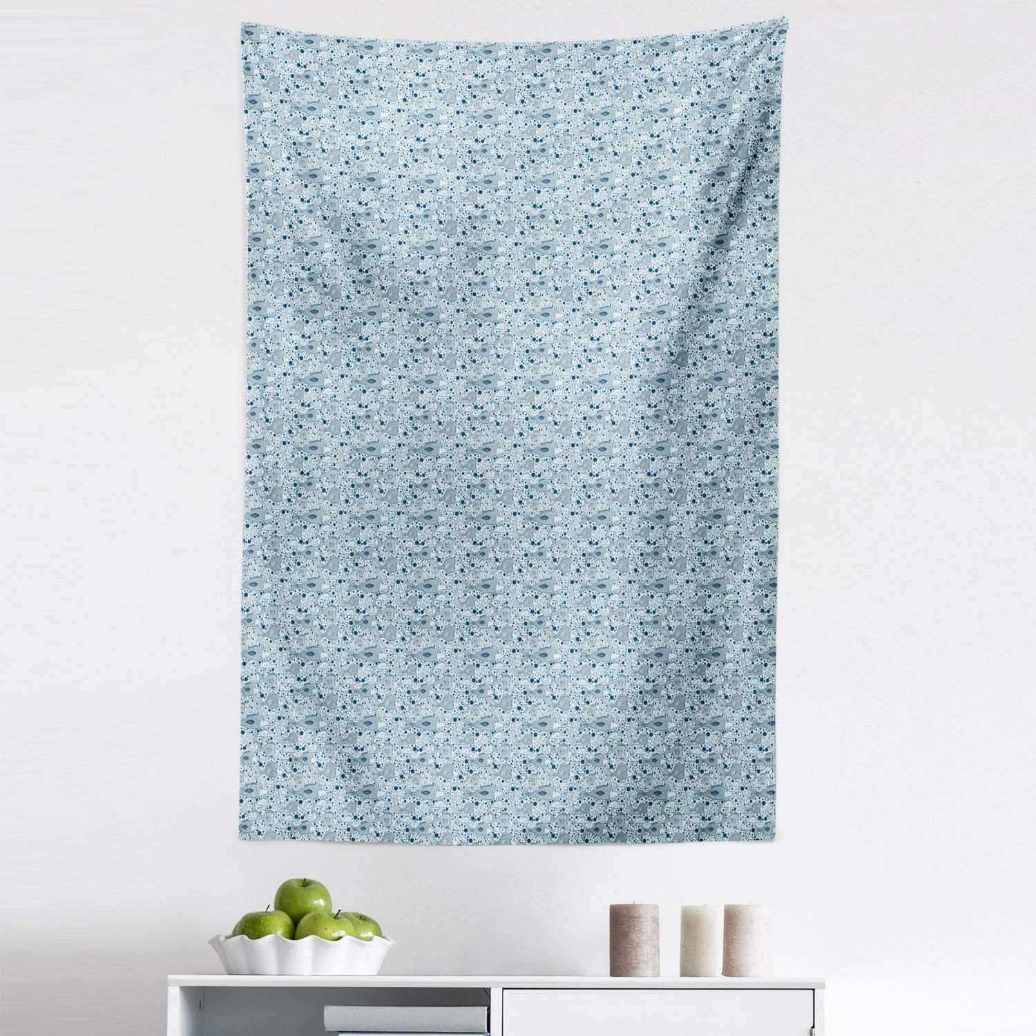 Ambesonne Vintage Blue Tapestry King Size - Underwater Life Theme with Fish & Bubbles - Wall Hanging, Bedspread, Bed Cover - 30