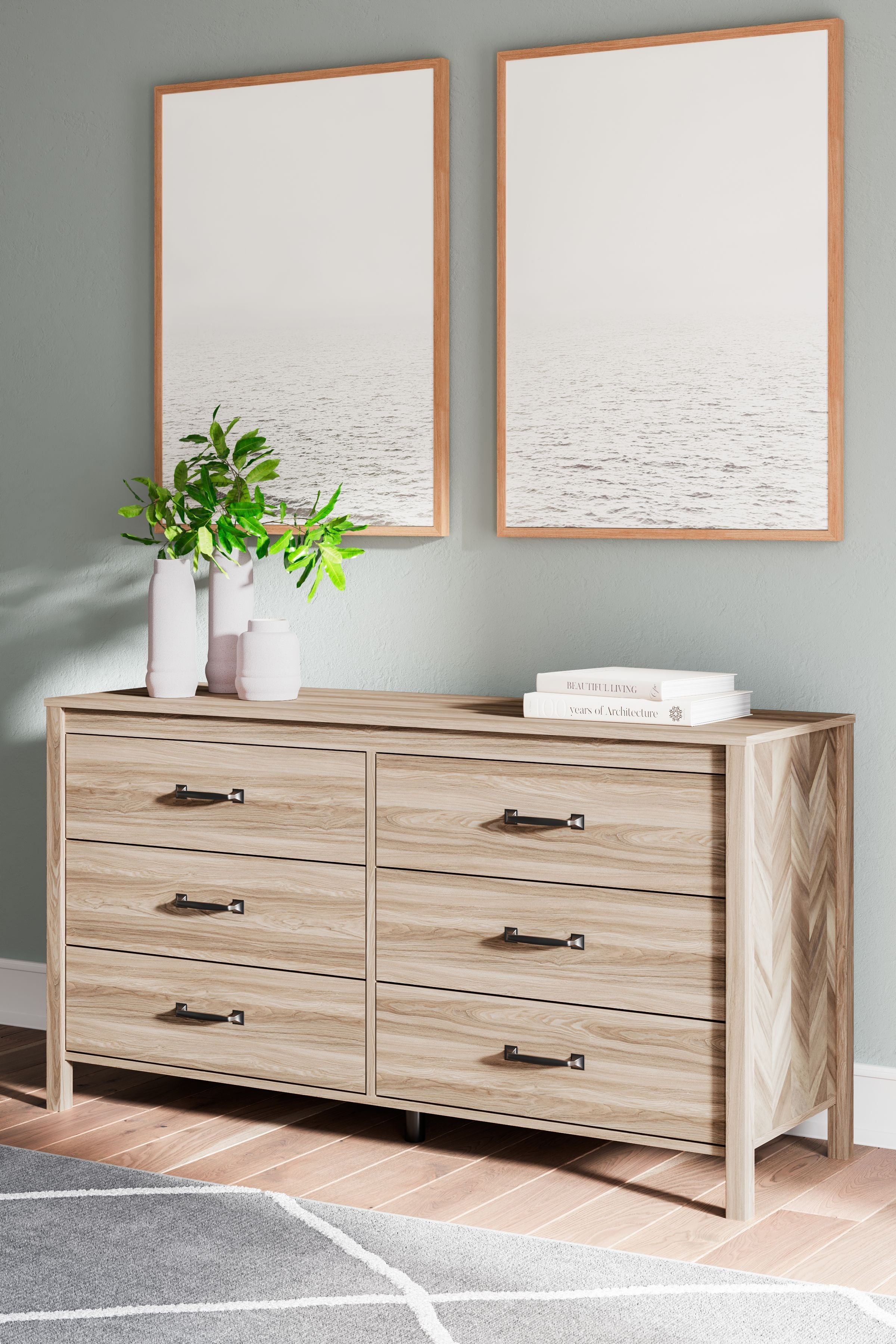 Battelle Tan Six Drawer Dresser - Modern Wooden Chest of Drawers for Bedroom Storage & Organization | Perfect for Master Bedroom, Guest Room, or Nursery Closet
