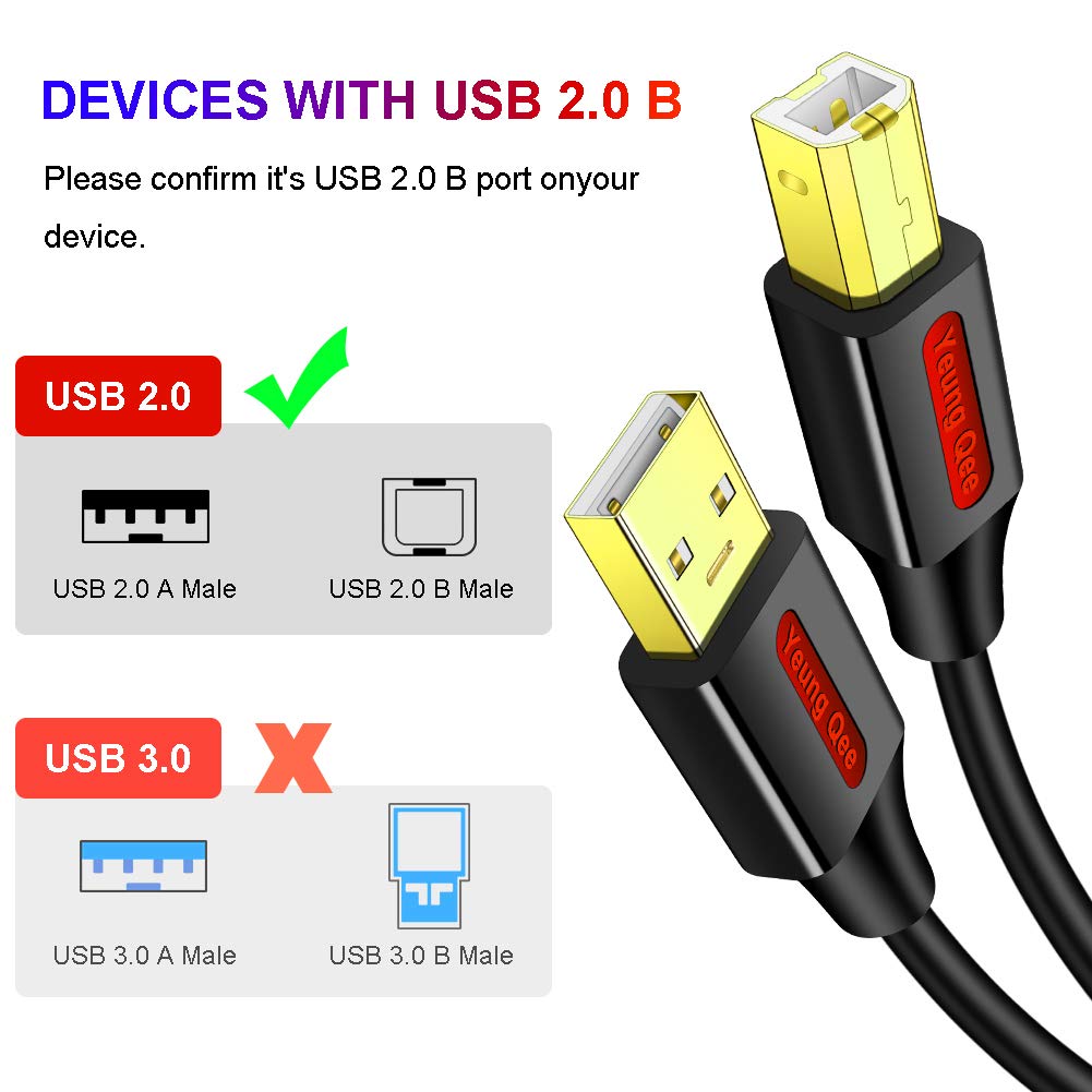 30ft USB 2.0 Printer Cable - High Speed A Male to B Male Scanner Cord for HP, Canon, Epson, Dell, Brother, Xerox, Samsung Printers - Perfect for Office, Home & Remote Workstations (10M Long Cable)