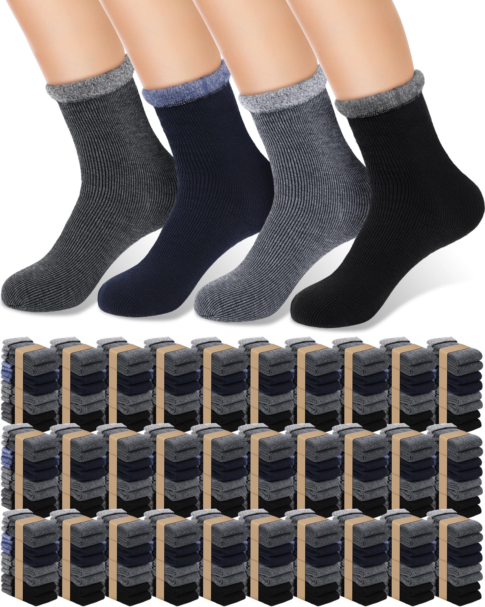 Xuhal 150 Pairs Winter Warm Thermal Socks Bulk Pack - Thick Heated Crew Boot Socks for Women & Men - Cold Weather Hiking, Outdoor Activities & Daily Wear