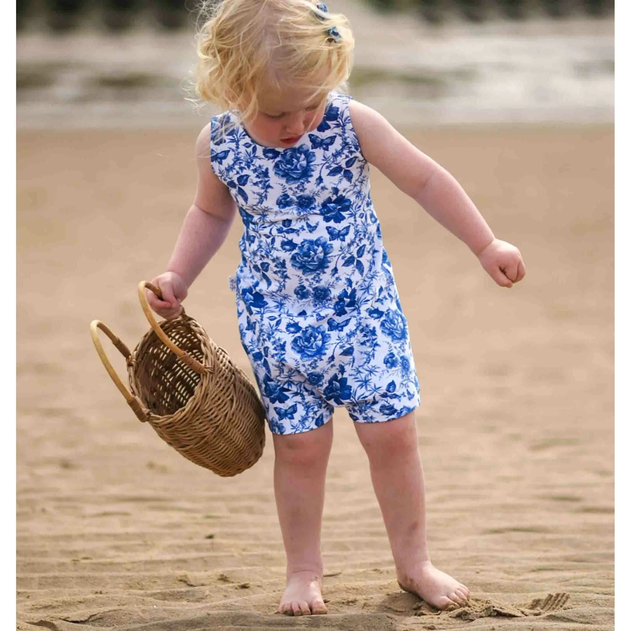 Girl's Blue Floral Bow Back Playsuit - Cute & Comfortable Romper for Toddler Girls | Perfect for Playdates, Parties & Summer Outfits