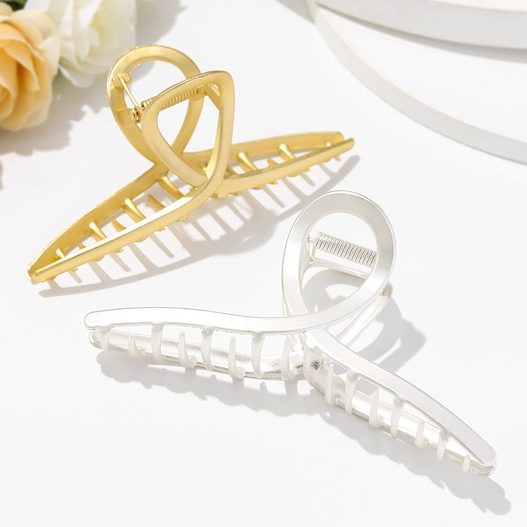 Gold Metal Hair Claw Clips for Women - 2PCS (Thick/Thin Hair) - Perfect for Work & Travel
