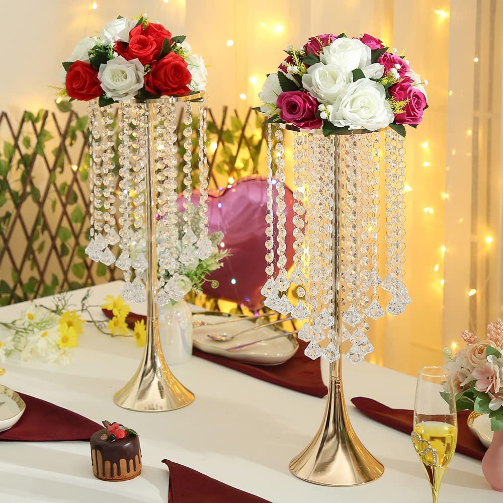 10pcs Gold Crystal Flower Stand Set - Tall Metal Vase for Wedding Centerpieces, Party, Dinner, Hotel & Home Decor - Perfect for Floral Arrangements & Event Displays