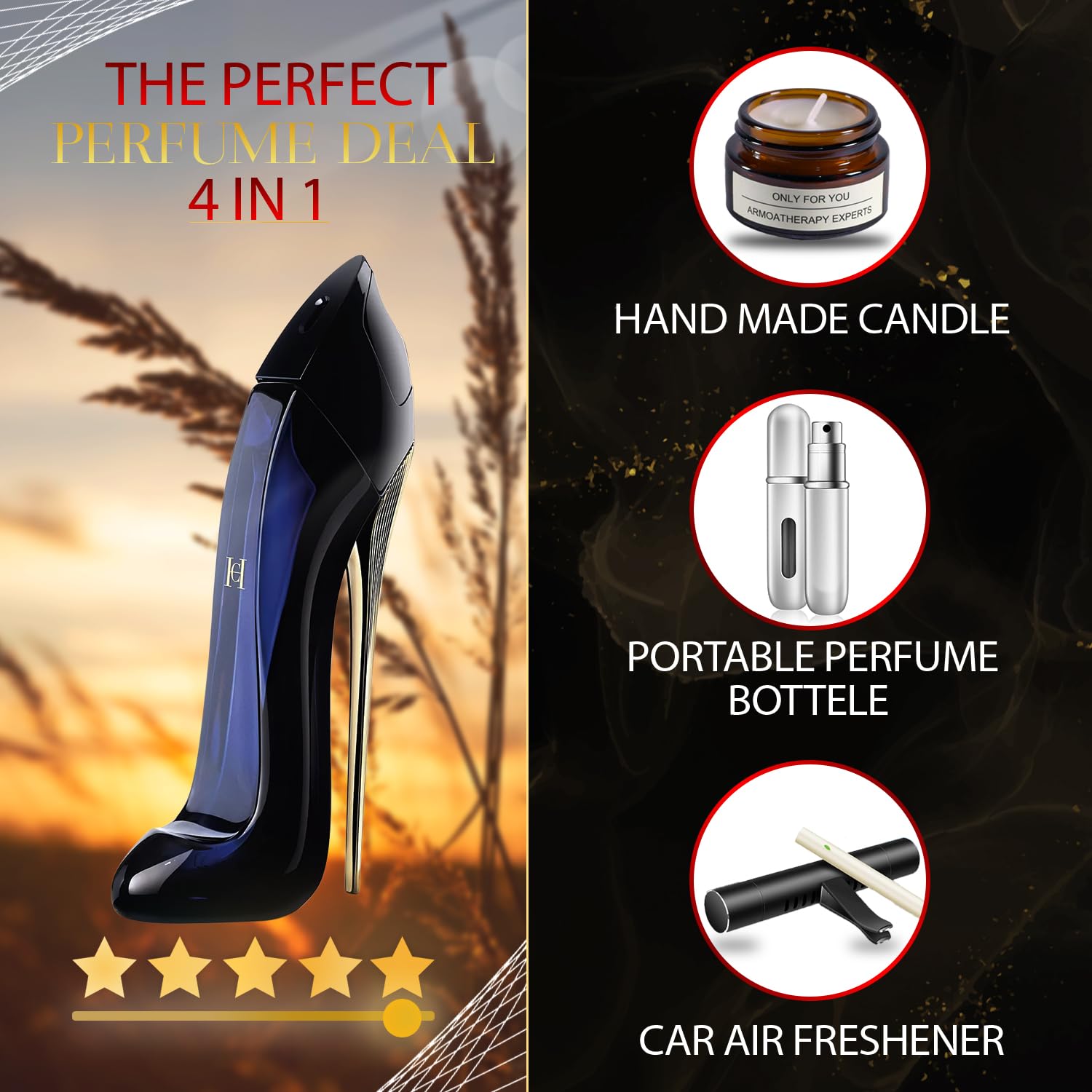 Good Girl Eau de Parfum Gift Set - 2.7 Oz Perfume Spray with Lavender Soy Candle (5ml), Car Fresheners & Travel Atomizer | Women's Fragrance Gift for Birthday, Anniversary & Valentine's Day | Perfect for Office, Date Night & Special Occasions