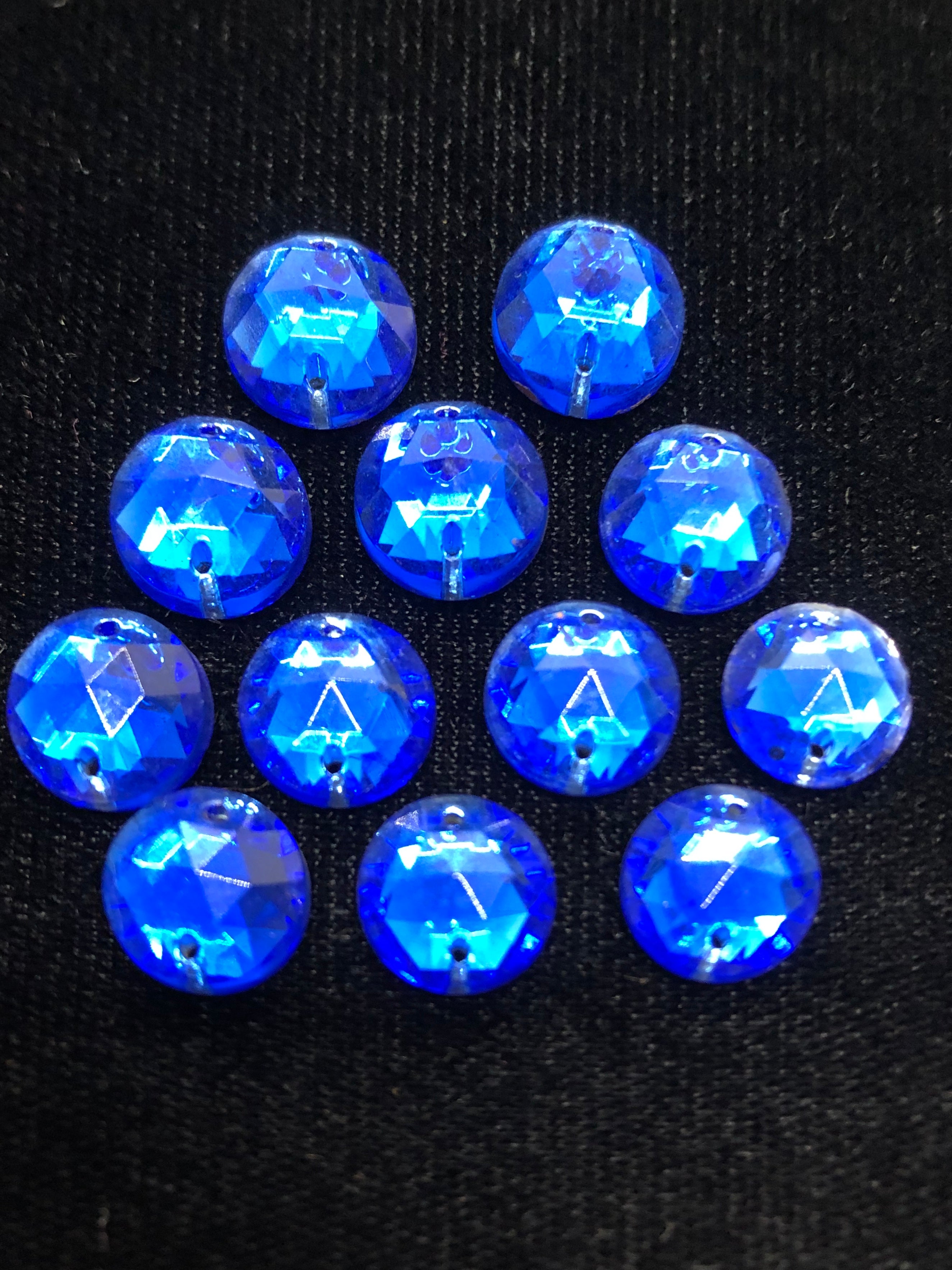 11mm Czech Sapphire Round Rhinestones - 12 Pack for Sewing, Costume Design, DIY Jewelry & Craft Projects