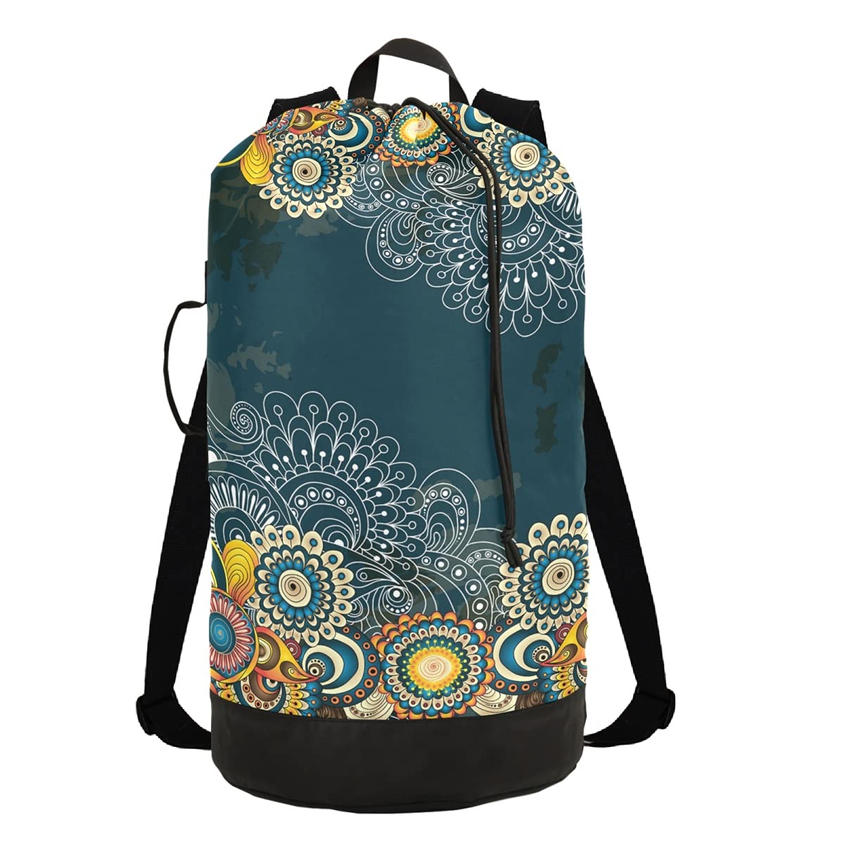 Durable Adjustable Laundry Backpack with Drawstring Closure - Floral Design Heavy Duty Washing Bag for Laundromat, College Dorm, Travel & Camping
