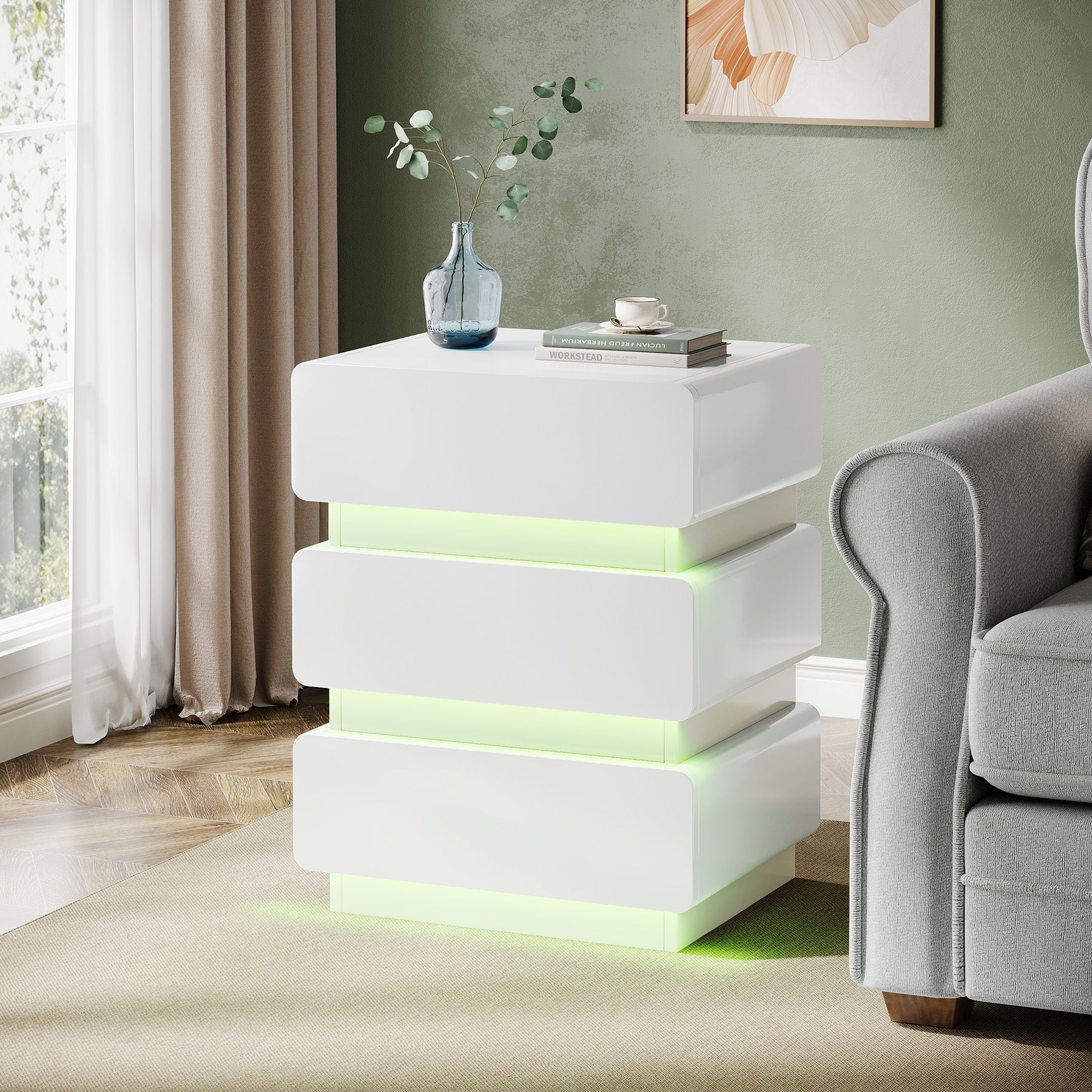 3 Drawer Nightstand with LED Lights - Modern Bedside End Table with Storage for Bedroom, Living Room, and Office - Perfect for Small Spaces and Apartment Decor