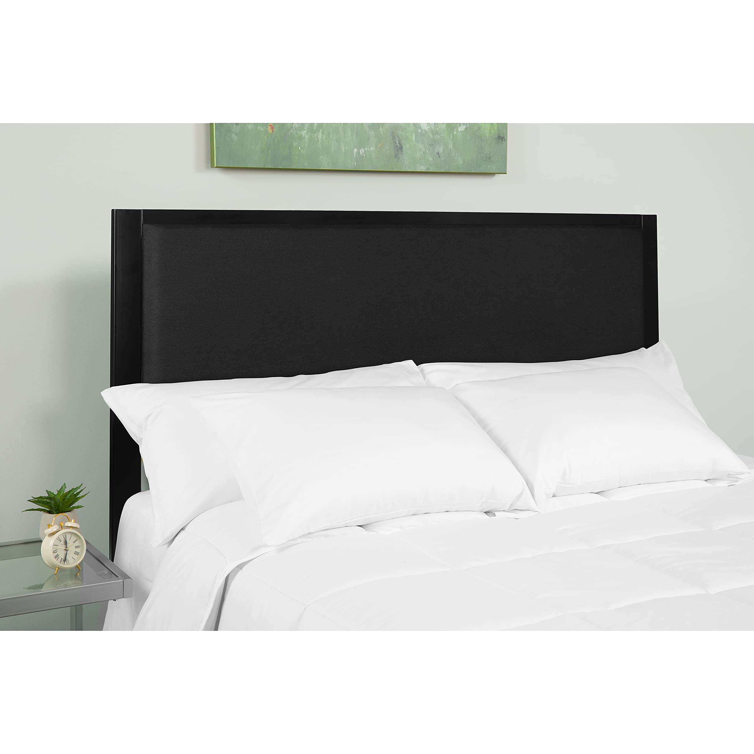 EMMA + OLIVER Full Size Black Fabric Upholstered Panel Headboard with Metal Frame and Legs - Fits Standard Bed Frames - Perfect for Modern Bedroom Decor and Guest Room Setup
