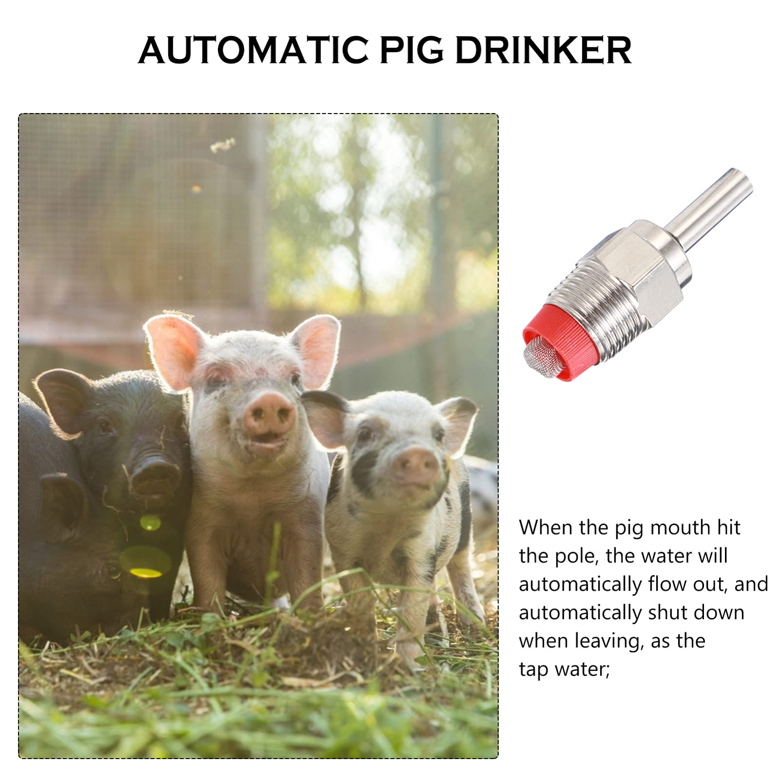 POPETPOP 5-Piece Stainless Steel Pig Drinking Spout Set - Pig Water Dispenser & Faucet for Livestock - Durable Pig Drinkers for Farms, Pig Pens, and Animal Hydration Systems