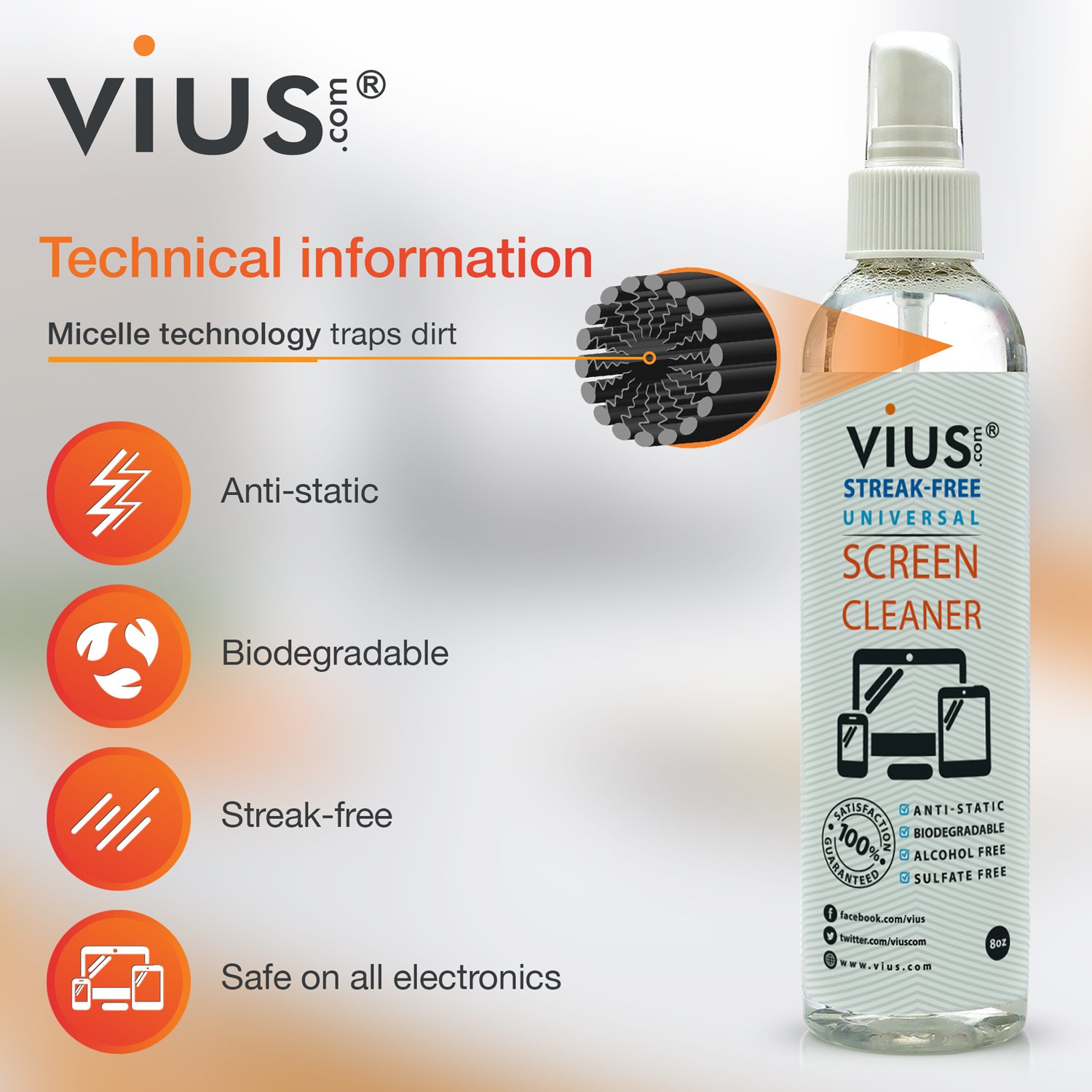 Premium Screen Cleaner Spray for LCD LED TVs, Laptops, Tablets, Monitors & Phones - 8oz Gentle Cleaning Solution for Fingerprints, Dust & Oil - Perfect for Home, Office & Travel Use
