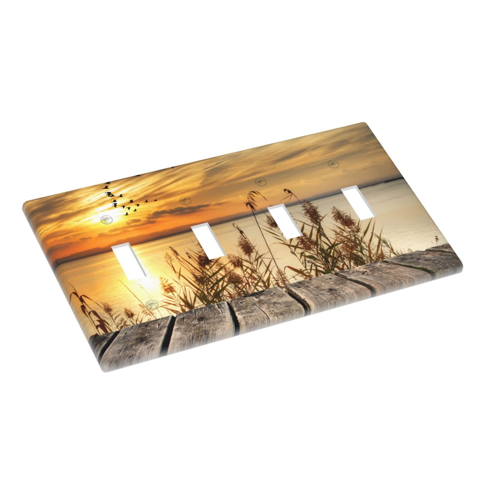 Fall Sunset Lake Light Switch Cover - Decorative 4-Gang Toggle Wall Plate (4.5 x 8 Inch) - Rustic Home Decor for Living Room, Bedroom & Cabin