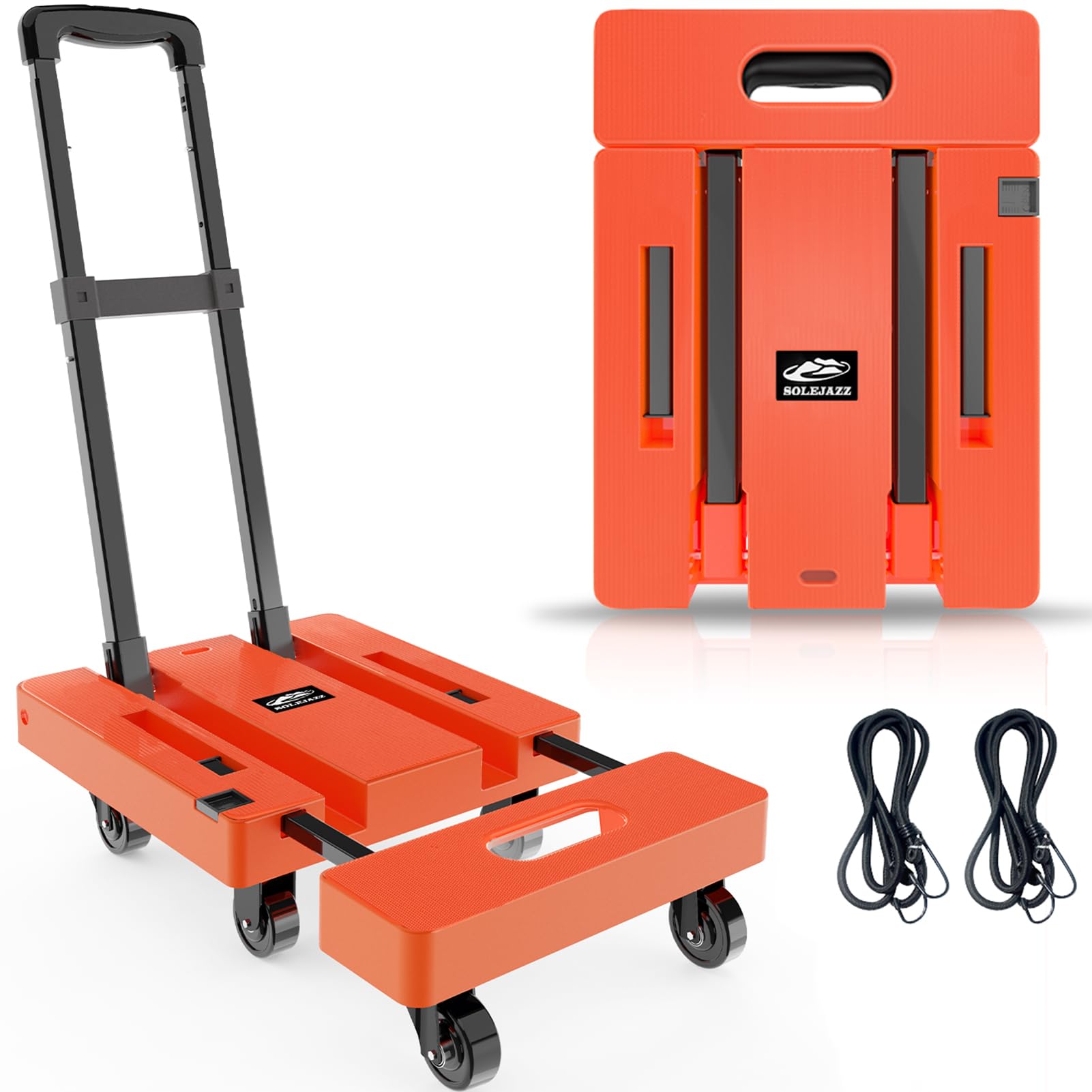 SOLEJAZZ Foldable Hand Truck 500LB Heavy Duty - Portable Dolly Cart for Travel & Moving