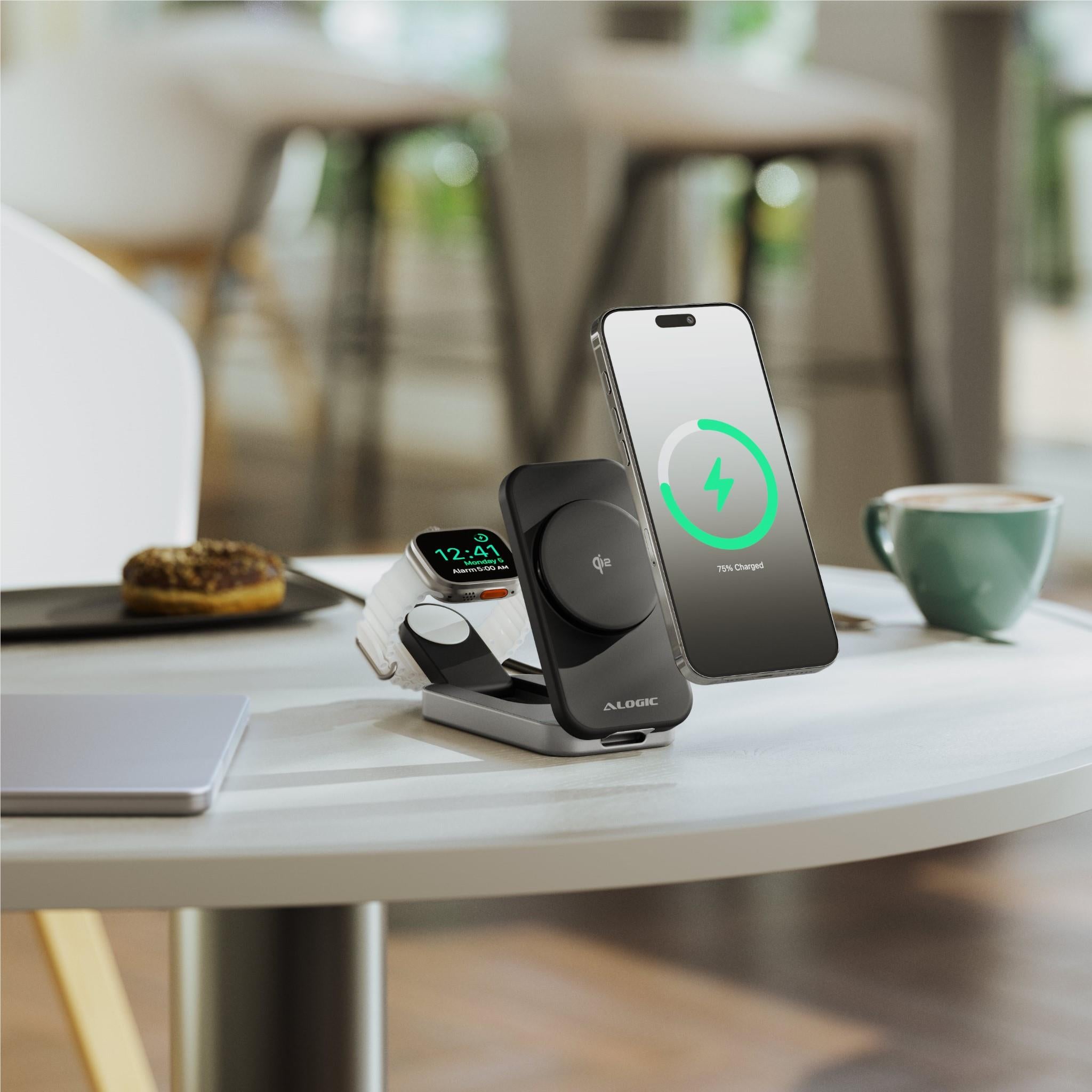 Alogic Flip 2-in-1 Qi2 Wireless Charging Stand for iPhone & Android - Fast Wireless Charger with Stand & Pad (Black) - Perfect for Home, Office & Travel Charging