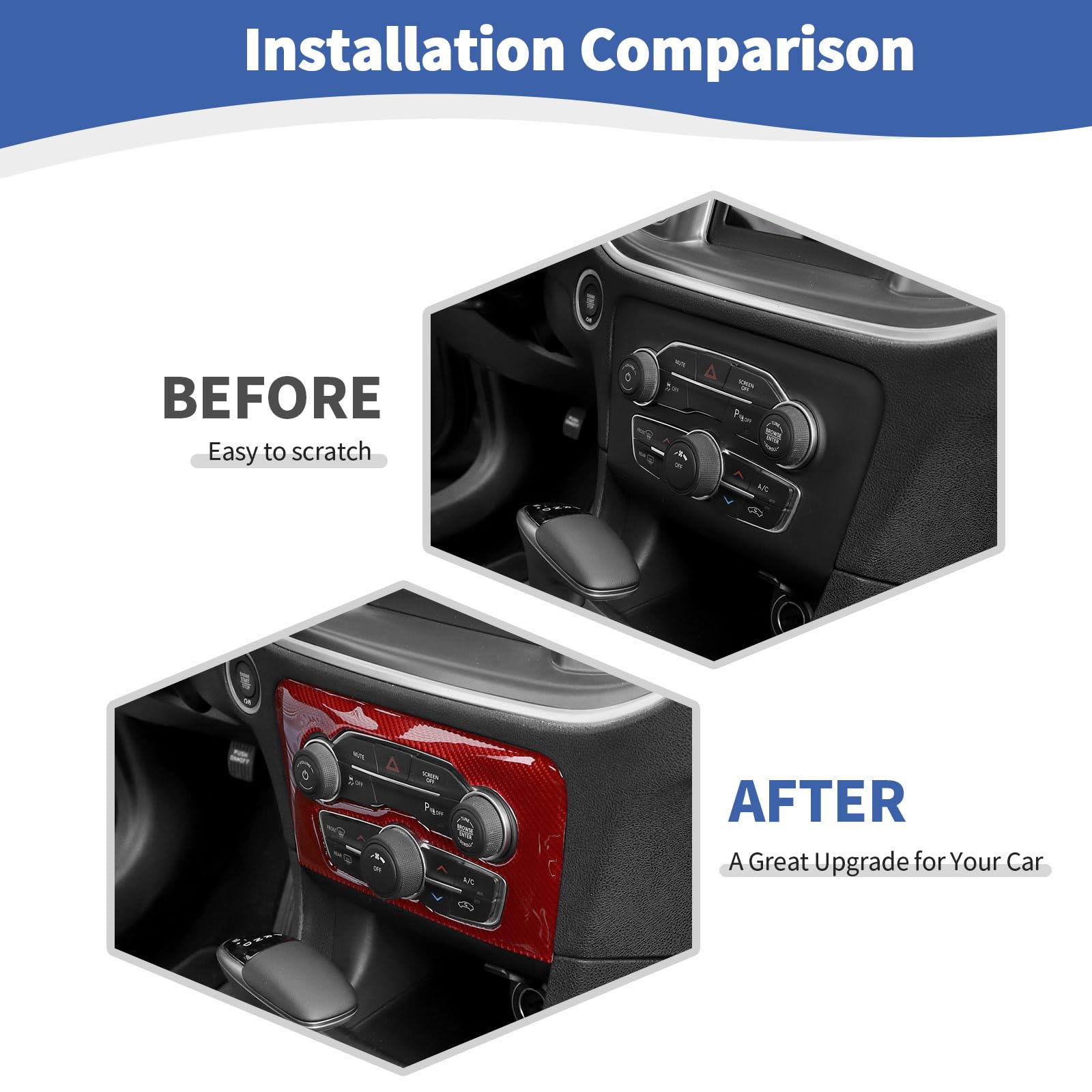 Soft Red Carbon Fiber Dashboard Center Console Trim Cover for Dodge Charger 2015-2023 | Interior Accessories | Upgrade Your Car's Style & Protection | Perfect for Daily Driving & Car Shows