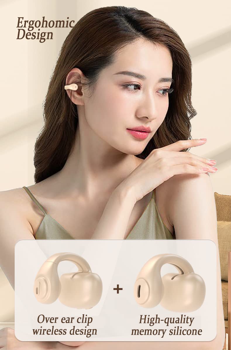 Loluka Bluetooth Ear Clip Bone Conduction Headphones - Wireless Open Ear Headset with Charging Case, Bluetooth 5.3 for Workout, Cycling, Running, Gym, Sports & Outdoor Activities - Sweatproof Lightweight Headphones for All-Day Comfort