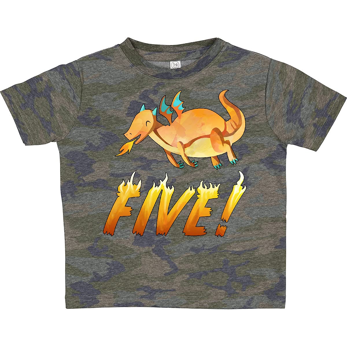 inktastic 5 Fifth Birthday Orange Dragon Breathing Fire Toddler T-Shirt - Fun Birthday Outfit for Boys & Girls