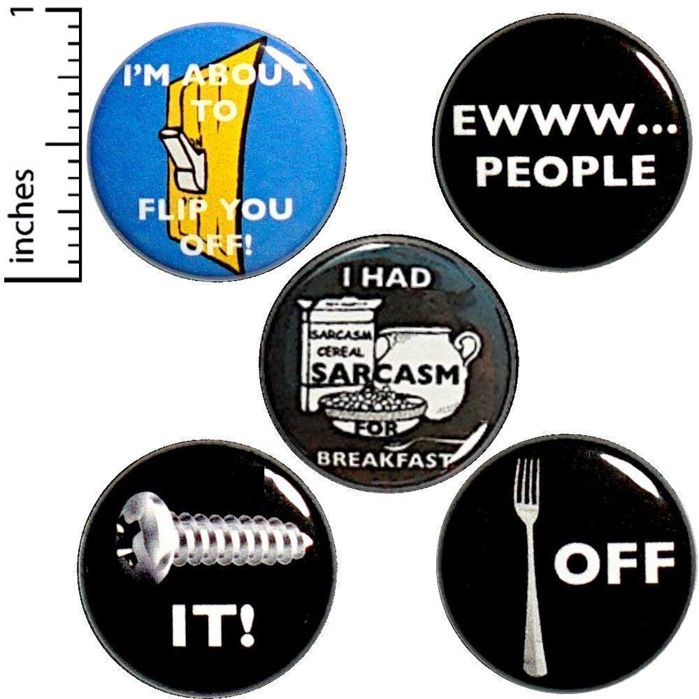 Funny Sarcastic Pun Buttons Pins - 5 Pack Edgy Humor Lapel Pins for Jackets, Backpacks & Hats - Cool 1 Inch Badge Set (P3-3) - Perfect for Gifts, Parties & Expressing Your Unique Style