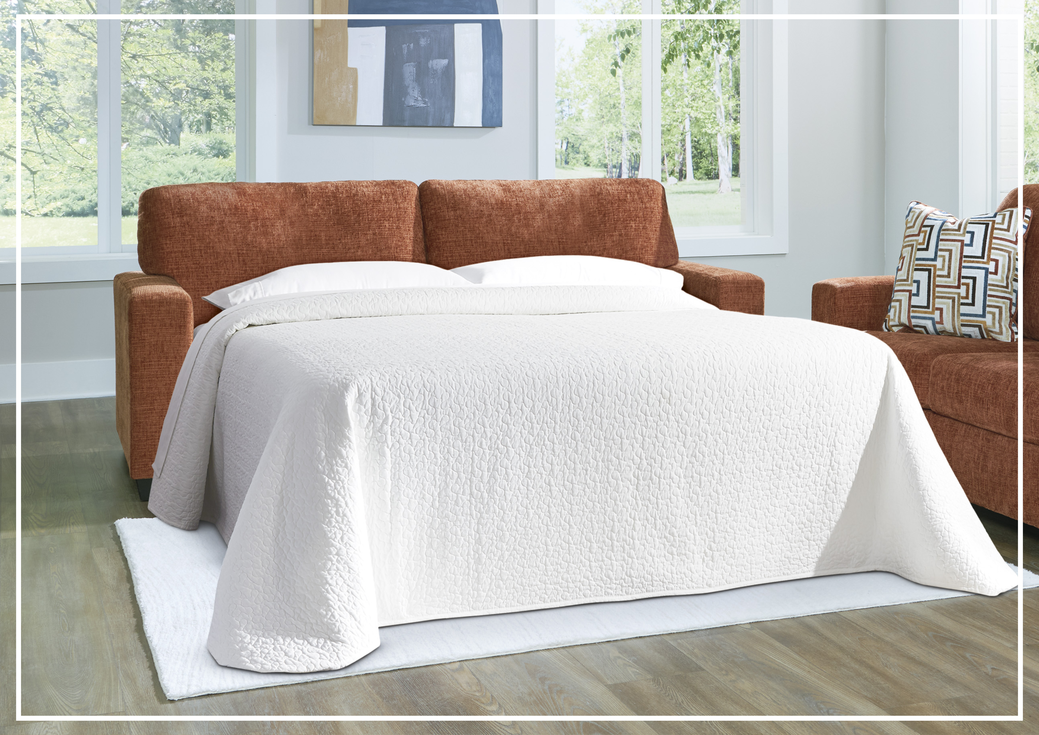 Gio Italia Amalfi Queen Fabric Sleeper Sofa with Accent Pillows - Convertible Bed & Comfortable Seating for Small Spaces, Guest Rooms & Apartments