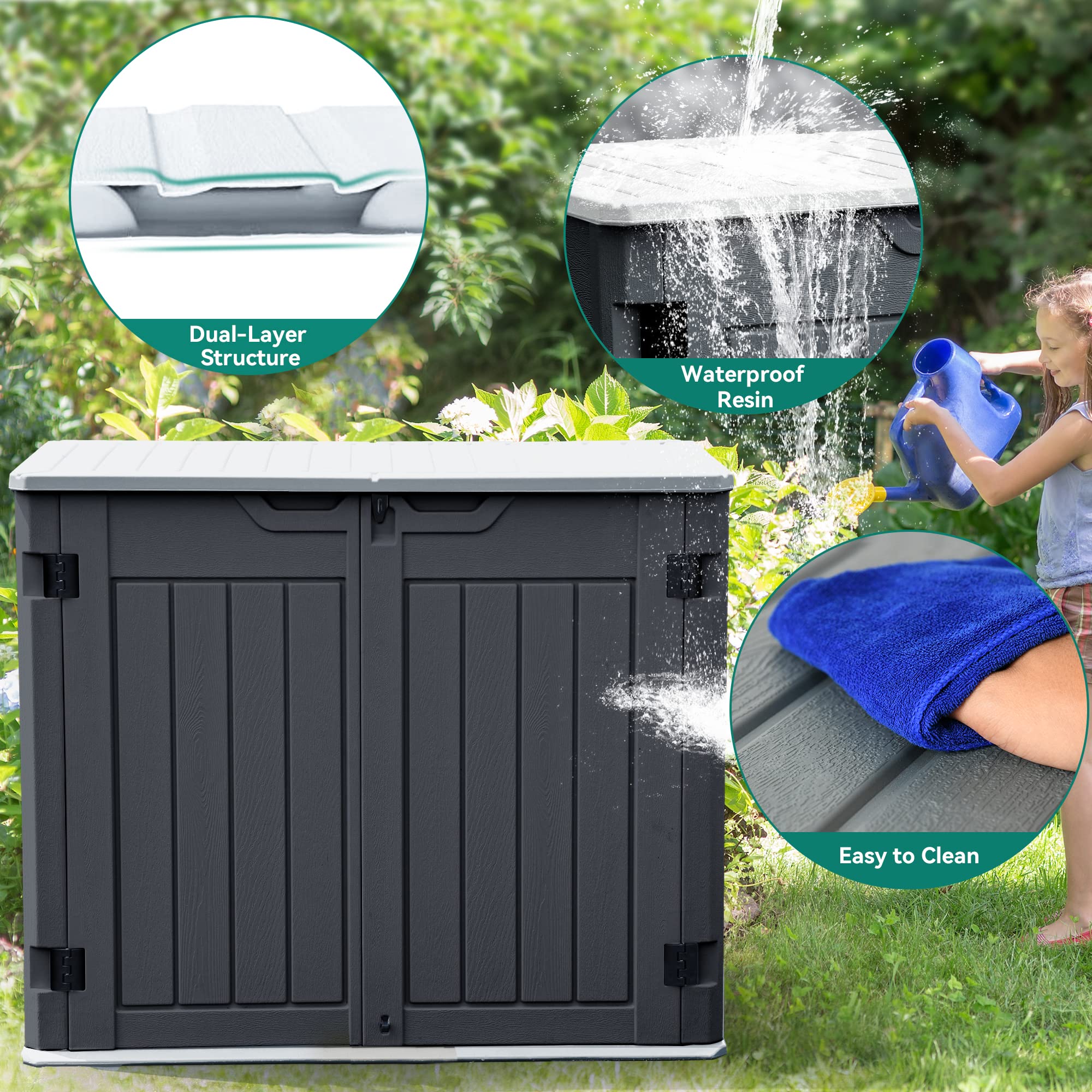 YITAHOME 35 cu ft Outdoor Horizontal Storage Shed - Weatherproof Resin Tool Shed with Multi-Opening Doors for Bike, Trash Cans & Garden Tools - Lockable Dark Gray Storage Solution for Patio, Backyard & Garage Organization