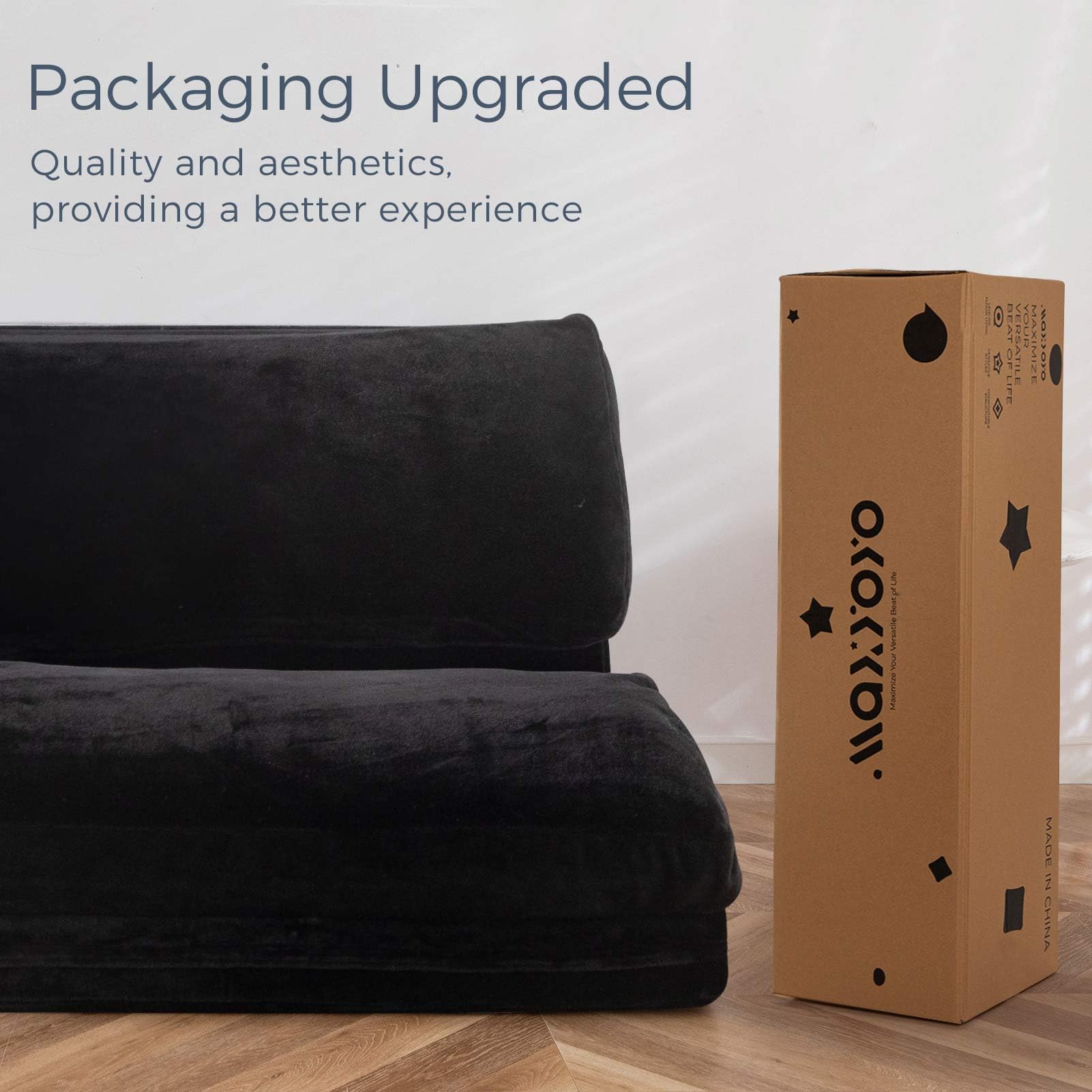 MAXYOYO Extra Thick Faux Fur Bean Bag Bed - Foldable Floor Sofa & Full Size Mattress for Adults (54x95 Inch, Black) | Washable Cover | Perfect for Living Room Lounging, Guest Bed & Dorm Room Comfort