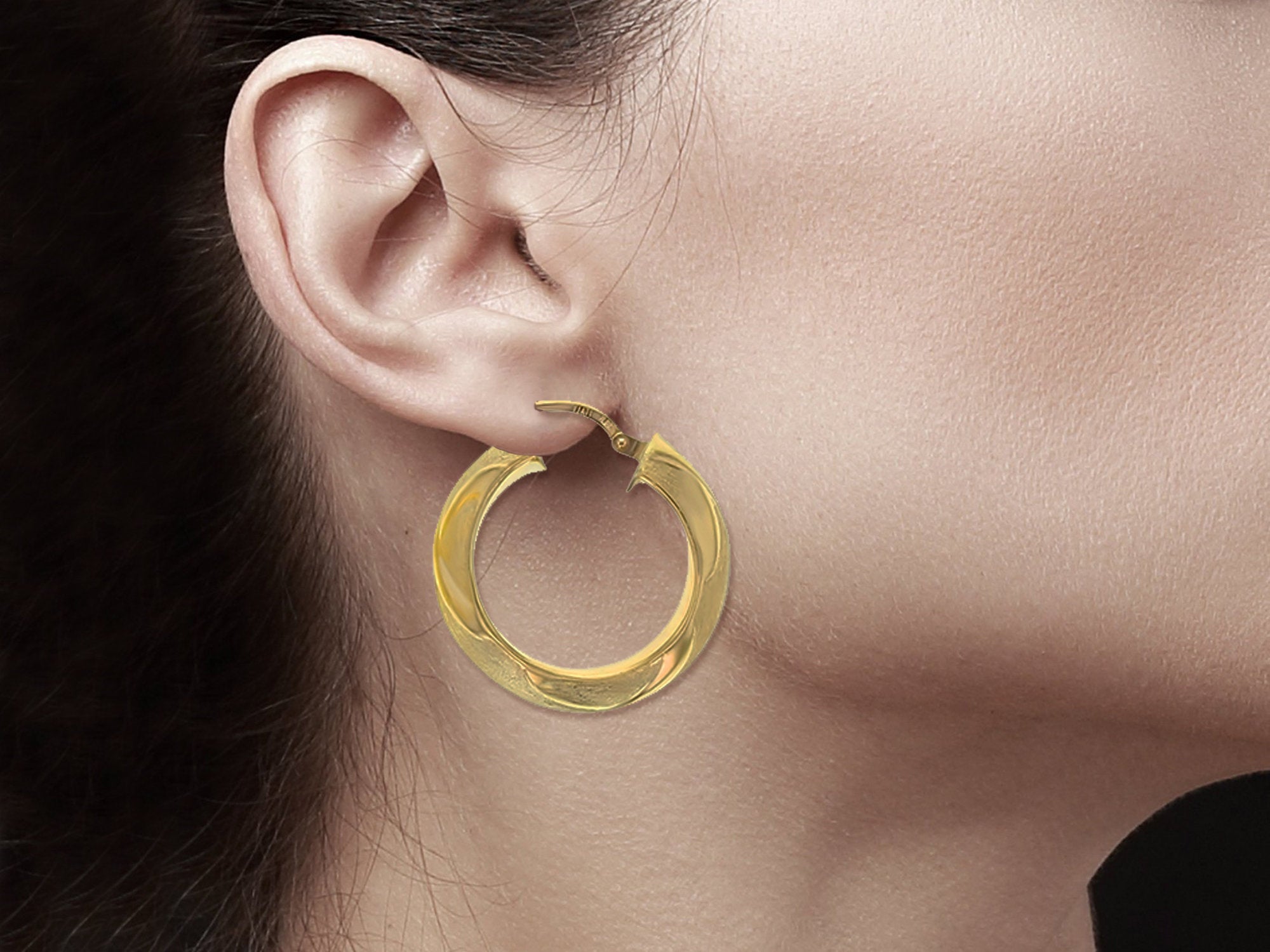 22MM Satin Finish 14k Yellow Gold Classic Hoop Earrings for Women - Elegant Everyday Wear & Special Occasions