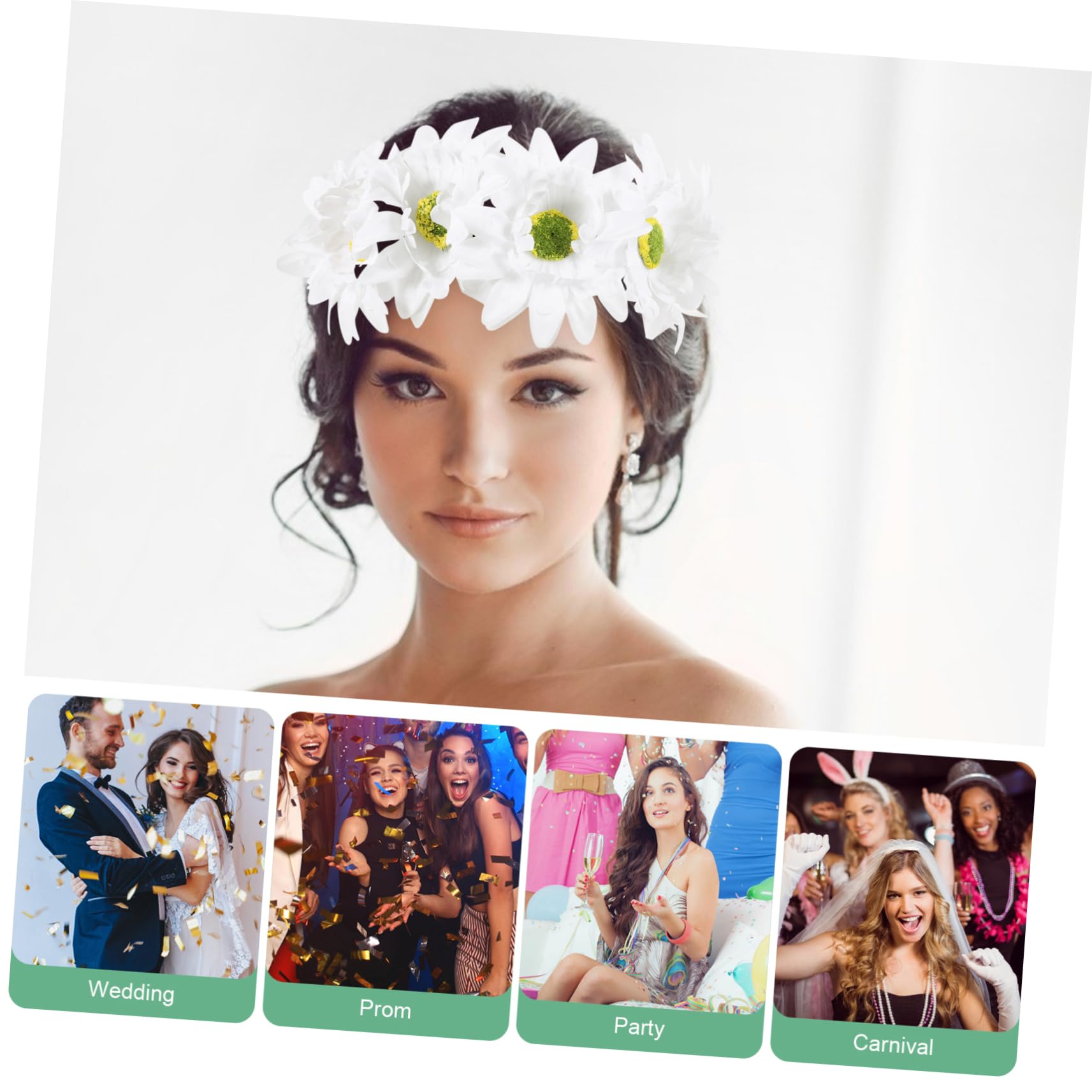 Boho Summer Wreath Headband for Girls - White Sun Fabric Hair Accessories | Perfect for Vacation, Beach Trips & Summer Festivals
