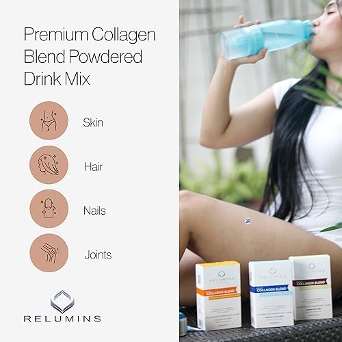 Relumins Marine Collagen Powder Drink Mix with Glutathione, Green Tea, CoQ10 & Hyaluronic Acid - 100 Powder Sachets for Smooth Glowing Skin - Anti-Aging Supplement for Women & Men - Perfect for Daily Beauty Routine & Post-Workout Recovery