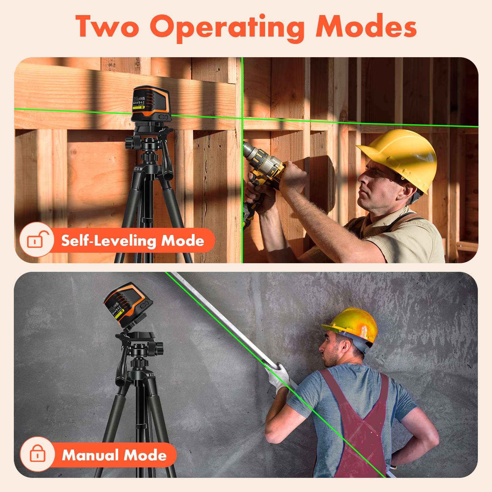 **Self-Leveling Rechargeable Green Laser Level - High Accuracy Cross Line Laser for Tiling & Construction (66ft Range, 150° Angle) - Perfect for DIY Projects, Wall Mounting, and Floor Alignment**