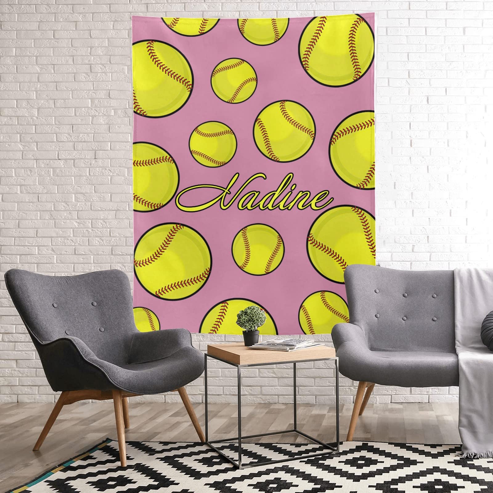 Personalized Softball Pattern Fleece Throw Blanket - Custom Name Blanket for Men & Women, 50x60 Inch - Cozy Gift for Birthday, Wedding & Sports Fans | Perfect for Game Nights, Bedroom Decor & Thoughtful Presents