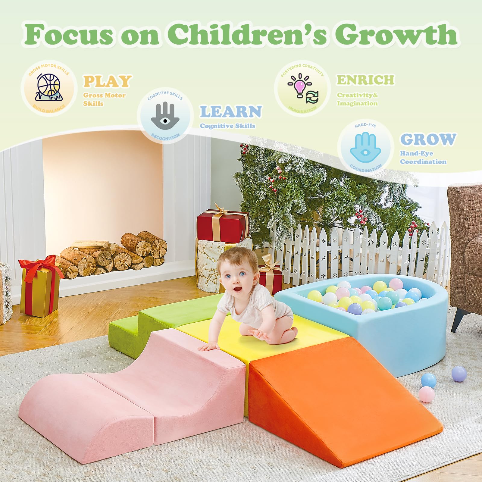 5-Piece Soft Foam Climbing Toys Set for Toddlers - Indoor Play Gym with Foam Ball Pit (Balls Not Included) - Safe Crawling, Sliding & Climbing Blocks for Kids - Perfect for Playrooms, Daycares & Home Play Areas