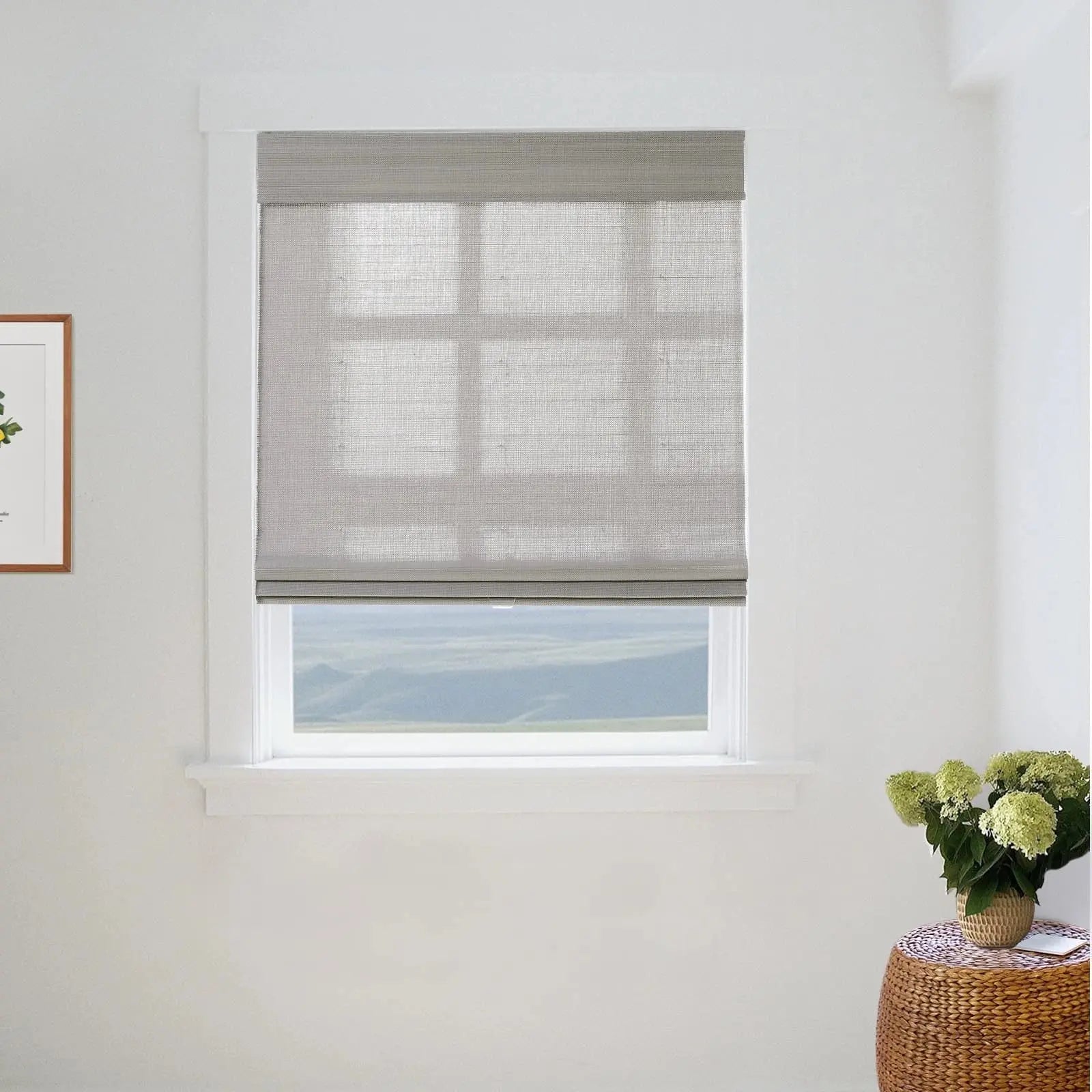 Natural Woven Bamboo Window Shade - Slate Color | Eco-Friendly Roller Blind for Privacy & Sun Protection | Perfect for Living Room, Bedroom & Patio