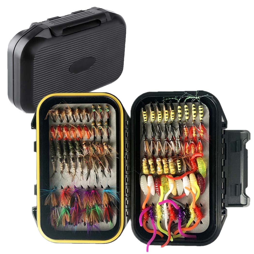 **40/72/102pcs Fly Fishing Flies Assortment Kit - Dry/Wet Bass Flies, Streamers & Nymphs for Trout, Salmon & Bass - Portable Fly Box Included - Perfect for Freshwater & Saltwater Fishing**