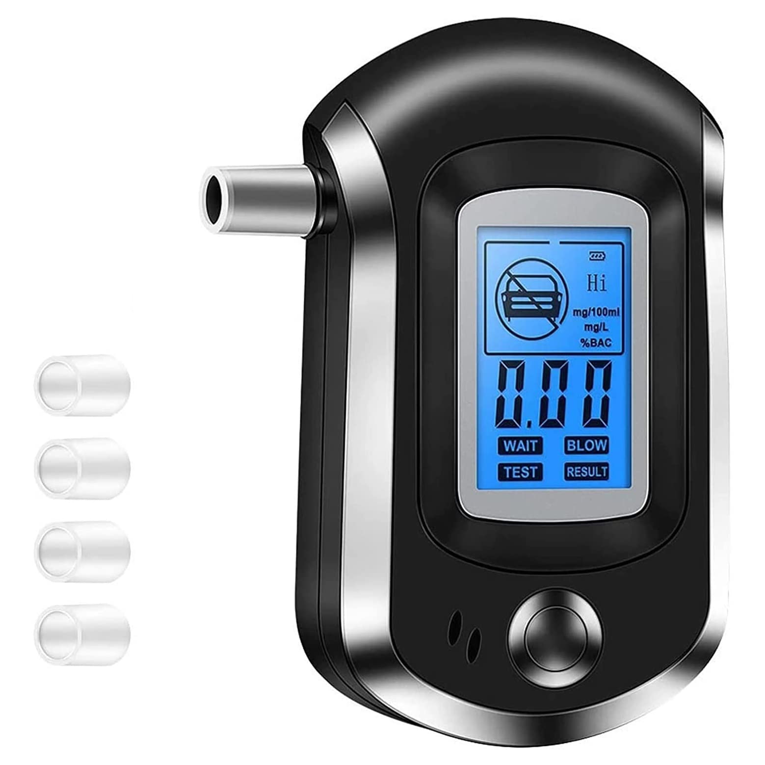 Portable Alcohol Breathalyzer with Digital LCD Screen & 5 Mouthpieces - Personal & Professional Use - Accurate BAC Testing for Home, Workplace, and Law Enforcement Scenarios