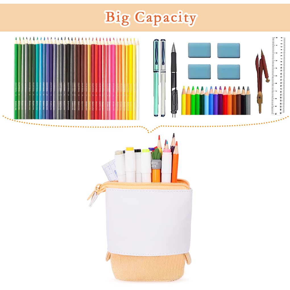 Oyachic Stand Up Pencil Case - Adjustable Telescopic Pen Holder & Cosmetic Organizer Bag for Women | Perfect for School, Office & Travel | Cute Makeup Pouch & Stationery Storage Solution