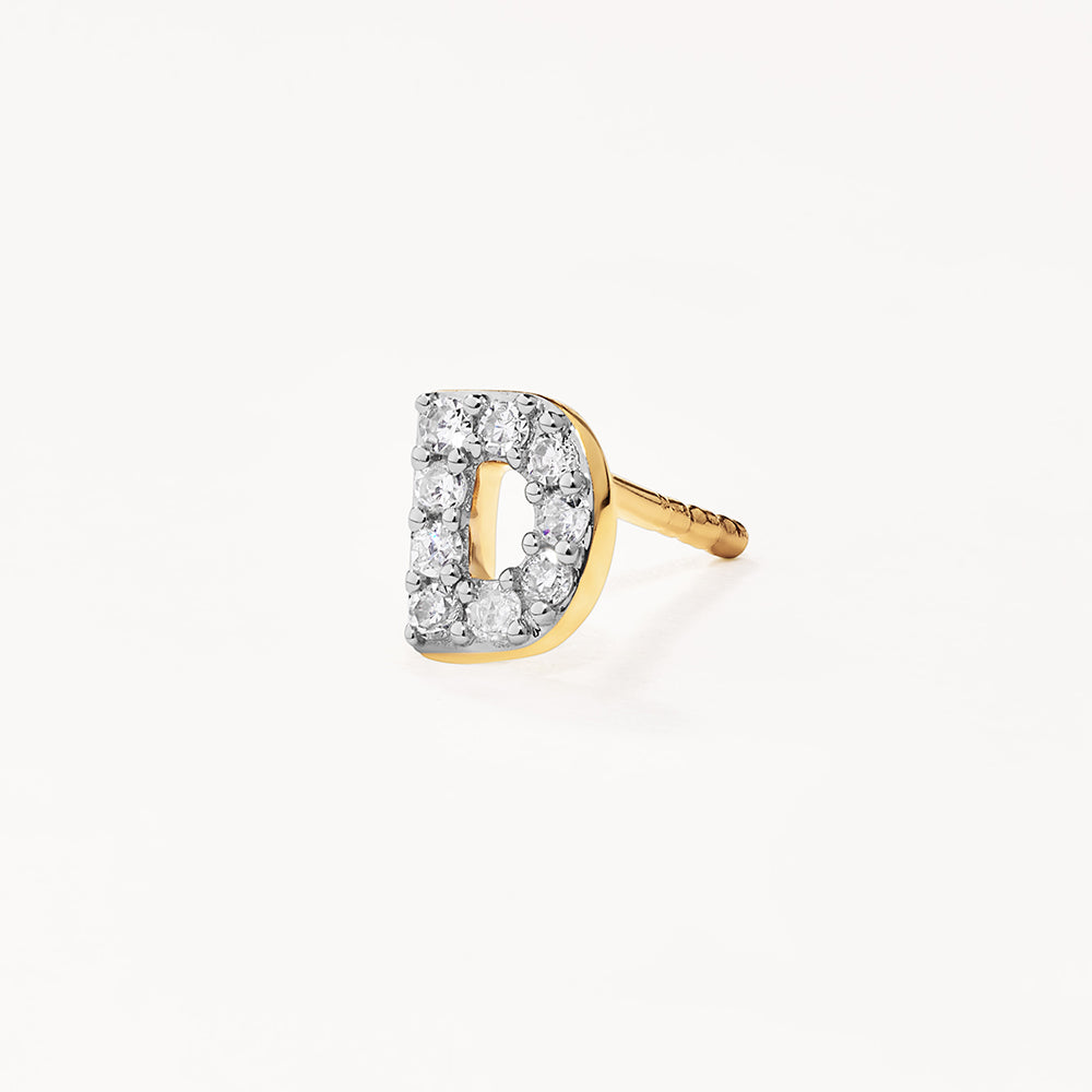 10k Gold Diamond Letter D Single Stud Earring - Elegant Initial Jewelry for Women, Perfect for Gifts, Everyday Wear & Special Occasions