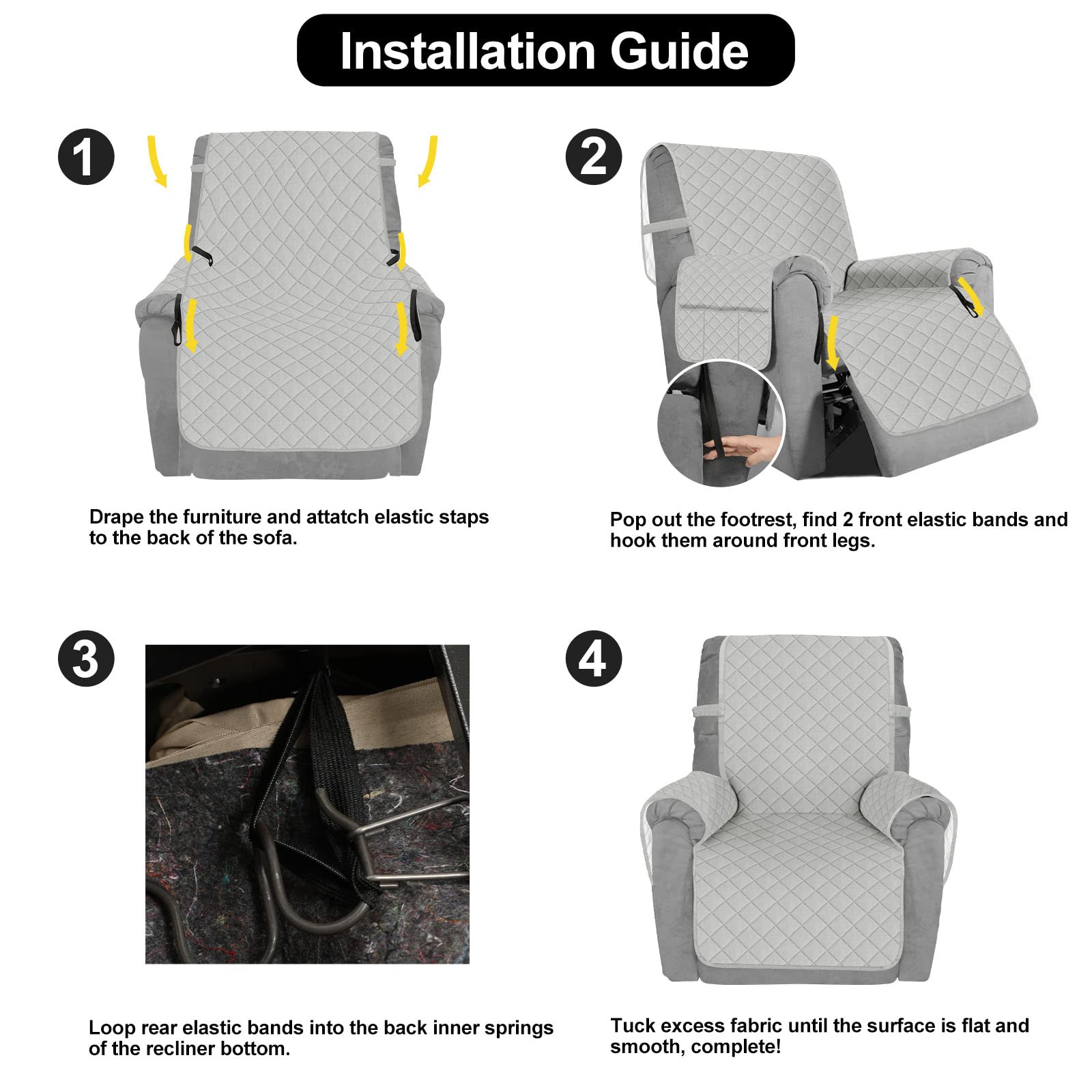 Deeky Recliner Chair Covers for Large Recliners - Reversible Water-Resistant Slipcovers with Elastic Straps (Light Gray/Ivory) - Perfect for Pet Owners & Sofa Protection - Ideal for Living Rooms, Home Theaters & Family Gatherings