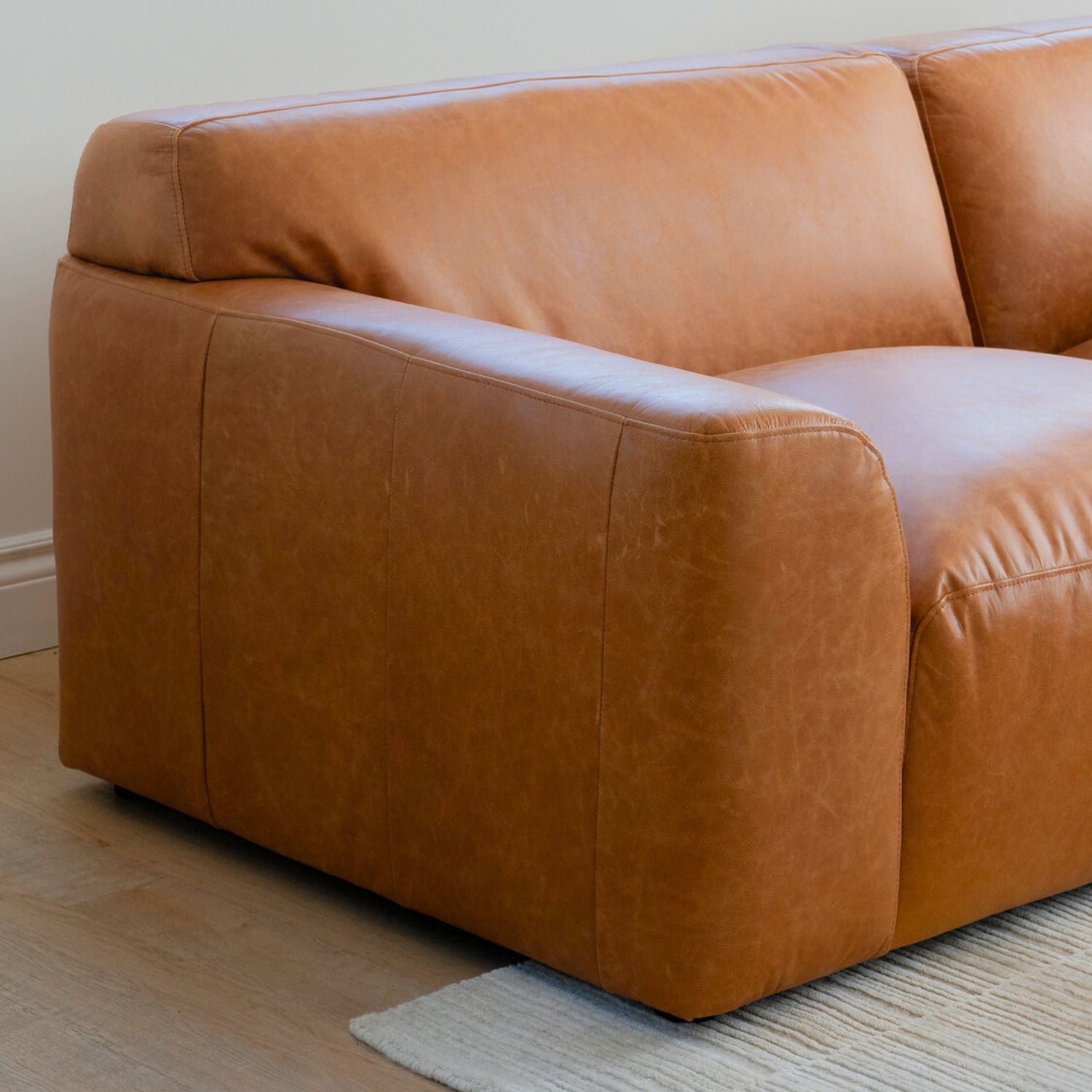 Distressed Cognac Leather 3-Seater Sofa with Ottoman - Vintage Brown Leather Couch for Living Room, Lounge & Home Theater - Free Shipping