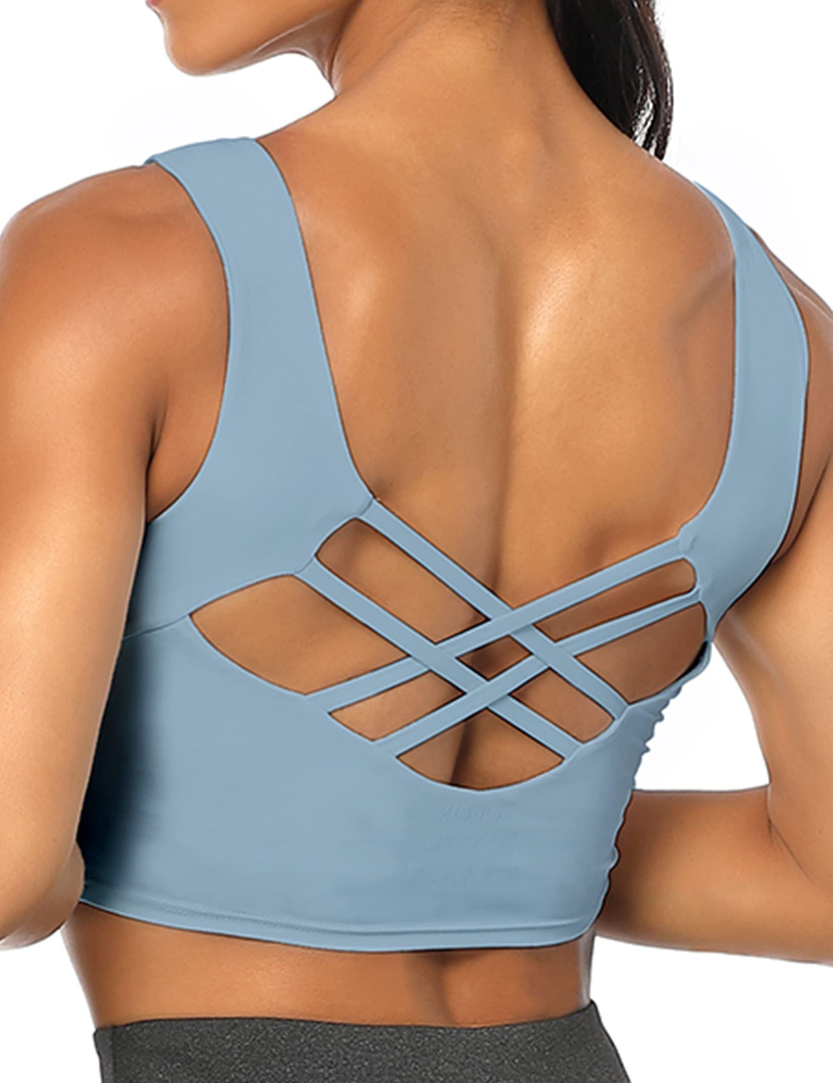 KOJOOIN Women's Longline Sports Bra - Strappy Padded Yoga Bra for Workout, Gym, Running & Fitness | Breathable Crop Tank Top for Yoga, HIIT, Pilates & Active Lifestyle