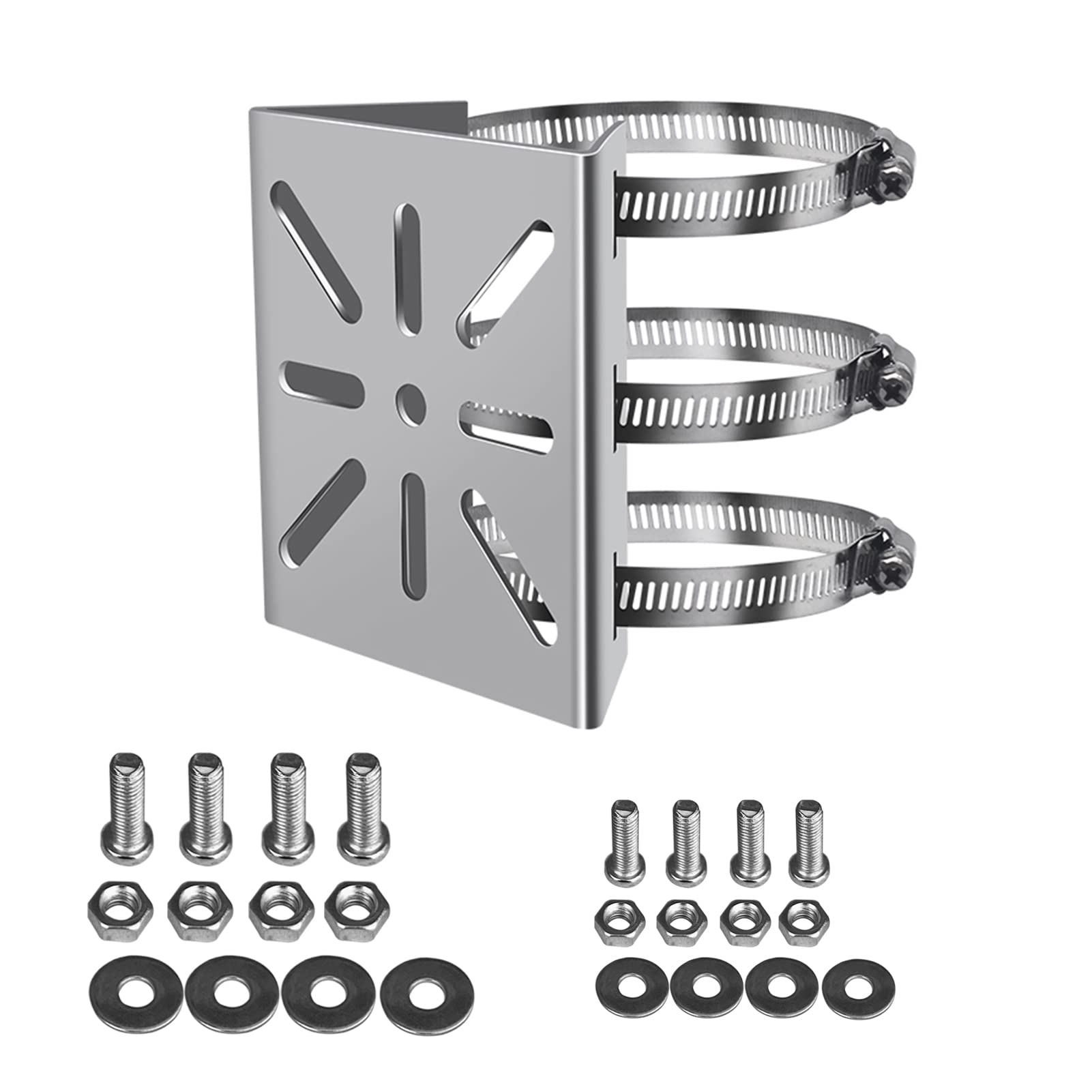 WiTi Universal Vertical Pole Mount for Security Camera - Stainless Steel Mounting Bracket with 3 Loops - Compatible with CCTV, LED Wall Lights, Stage Lights & Solar Panels (Small Size) - Perfect for Outdoor Surveillance, Stage Lighting & Solar Panel Installation