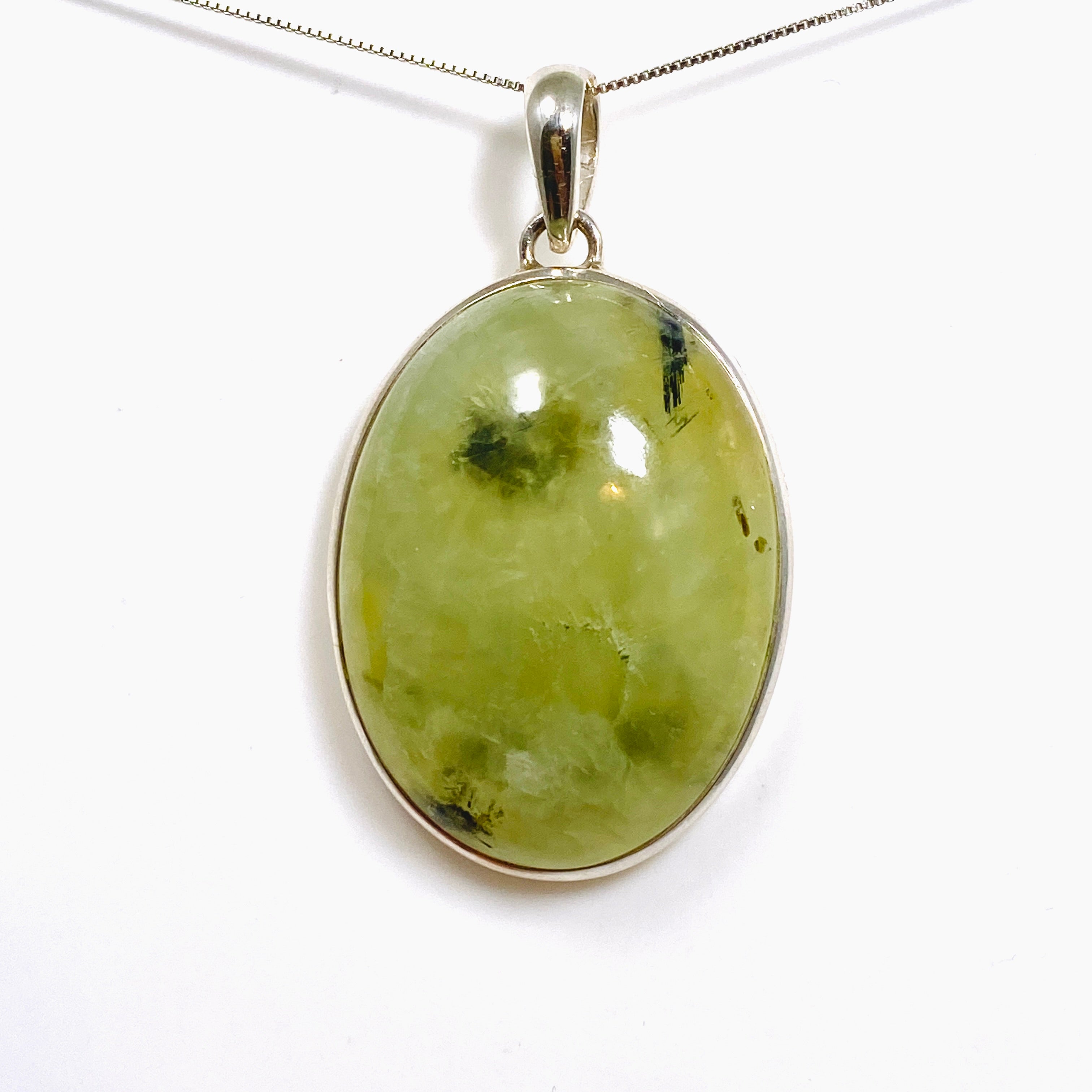 Natural Prehnite and Epidote Oval Cabochon Pendant - Handmade Gemstone Jewelry PPGJ1016 for Healing, Meditation & Spiritual Gifts