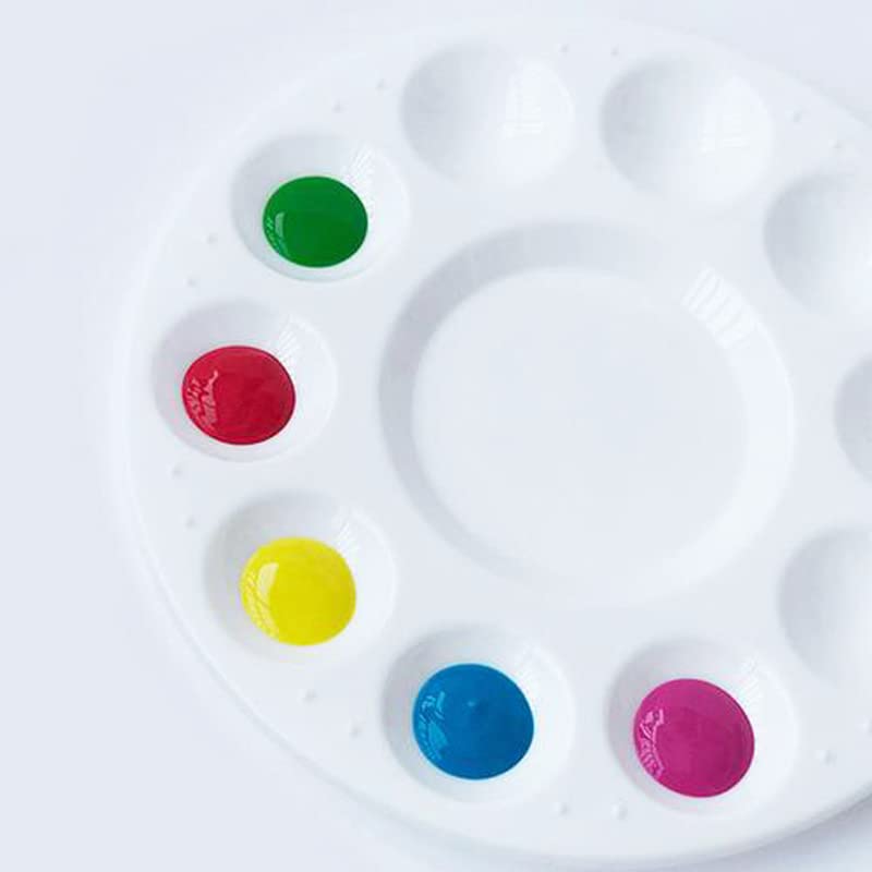 4 Pack Round Plastic Paint Palettes with 11 Wells - 6.7 Inch White Paint Tray for Oil & Watercolor Painting - Perfect for Artists, Students & DIY Projects