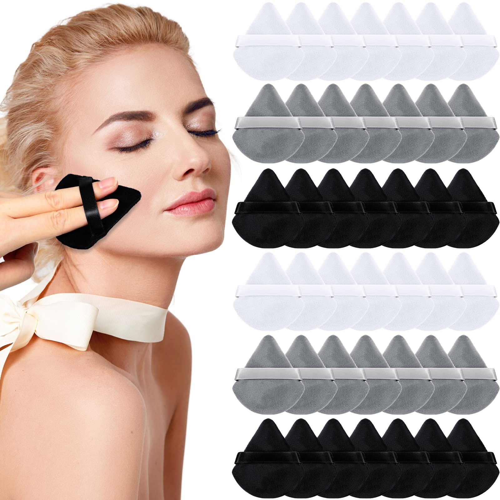 90 Pcs Soft Triangle Powder Puff Set - Premium Makeup Sponges & Blenders for Loose Powder, Foundation & Setting Powder (Black/White/Gray) | Ideal for Professional Makeup, Travel & Everyday Beauty Routine