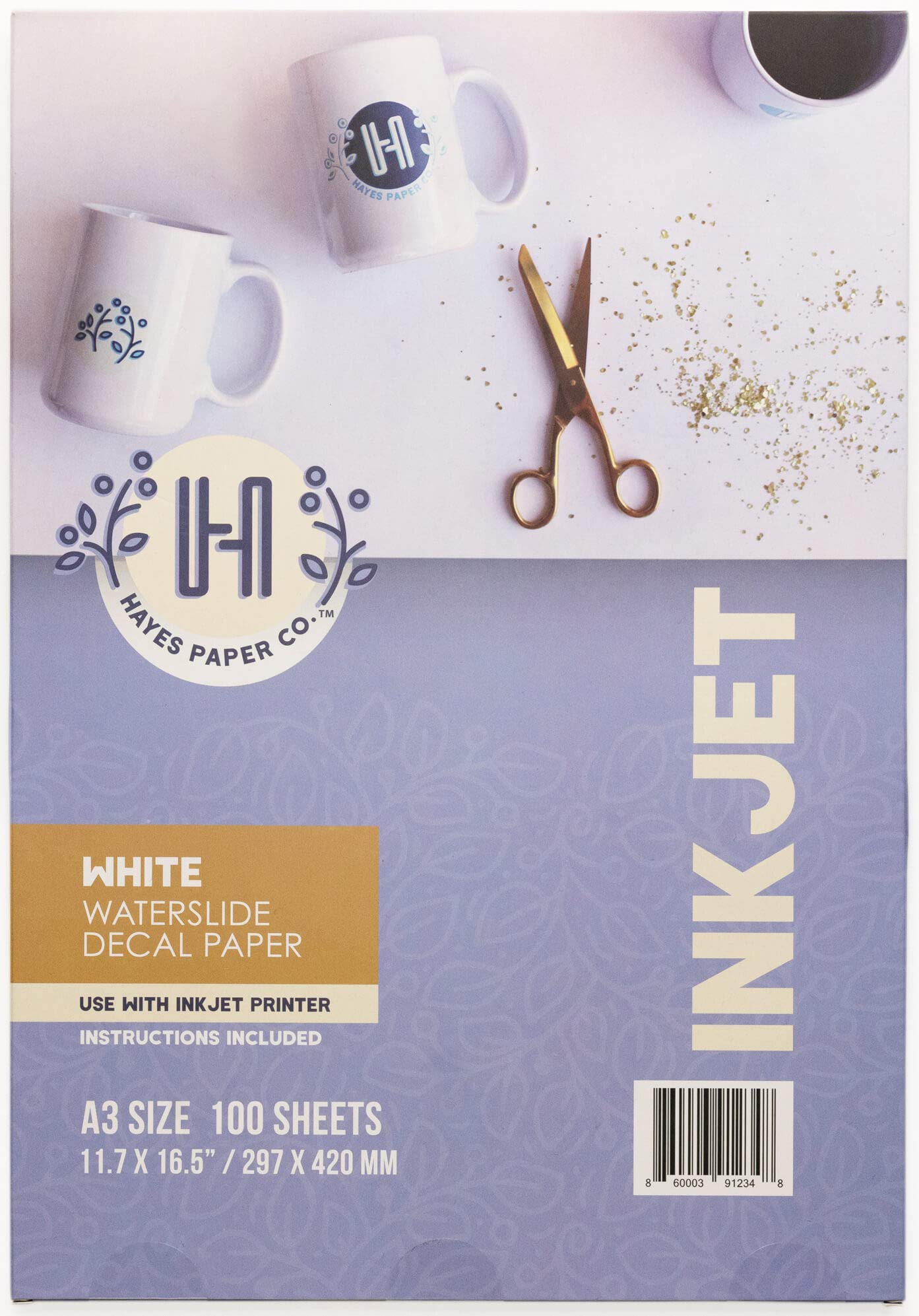 Hayes Paper Co. Waterslide Decal Paper for Inkjet Printers - White A3 Water Transfer Decal Paper (11.7