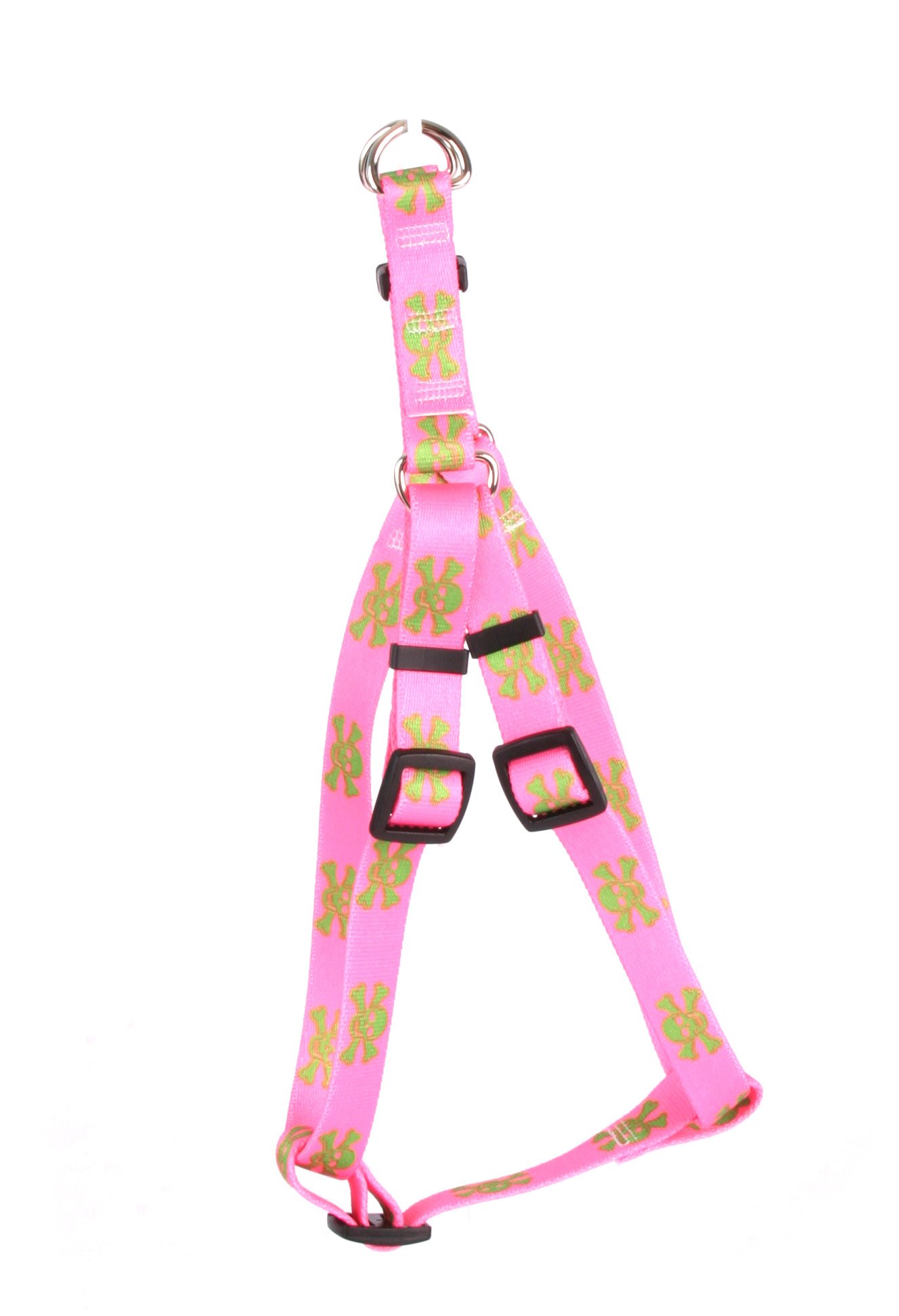 Yellow Dog Design Step-In Dog Harness - Medium Size, Pink & Green Skull Pattern - Adjustable & Secure Pet Harness for Small to Medium Dogs - Perfect for Walking, Training & Outdoor Adventures